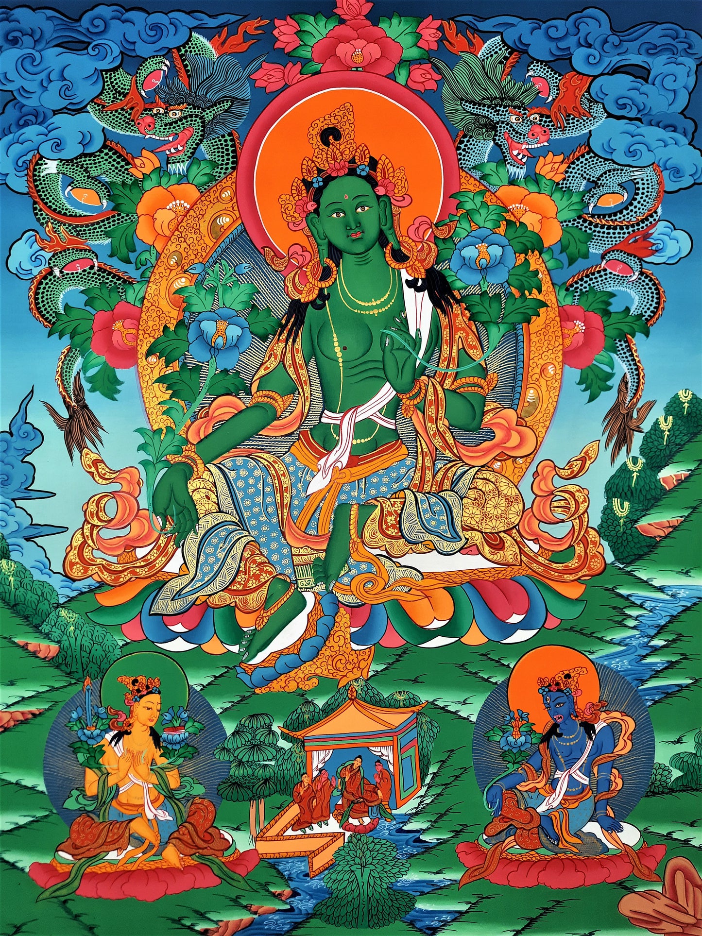 Original Hand Painted Green Tara  Tibetan Compassion / Meditation Wall hanging Thangka / Thanka  Painting From Nepal