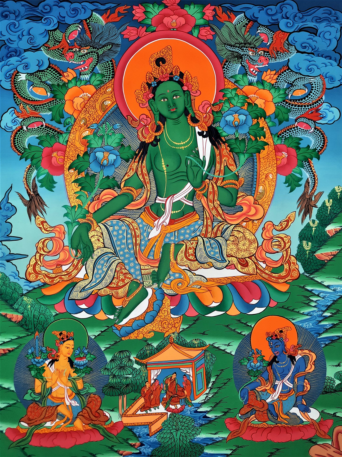 Original Hand Painted Green Tara  Tibetan Compassion / Meditation Wall hanging Thangka / Thanka  Painting From Nepal