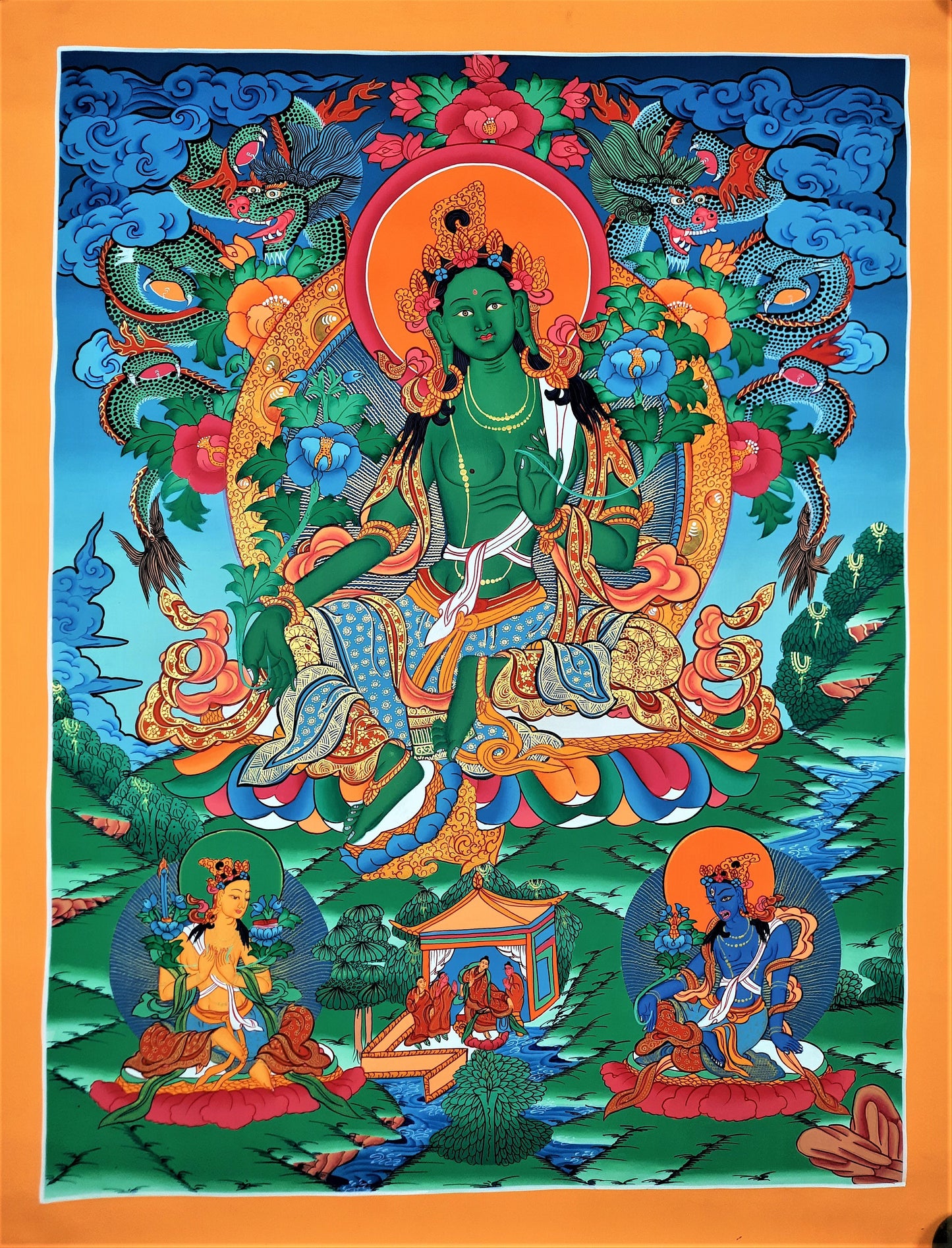 Original Hand Painted Green Tara  Tibetan Compassion / Meditation Wall hanging Thangka / Thanka  Painting From Nepal