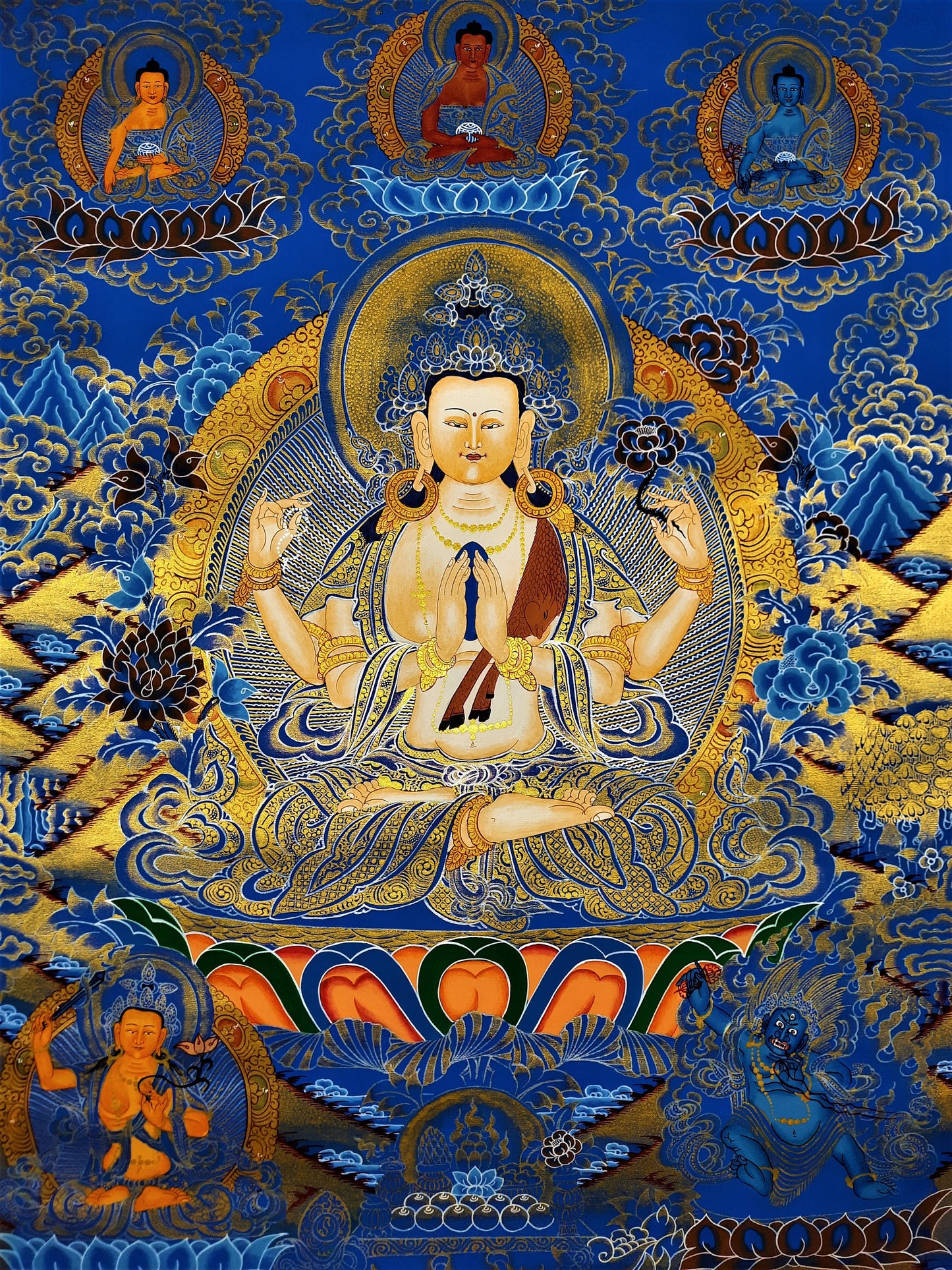 Original Hand-painted Avalokiteshvara, CHENREZIG/Compassion Buddha Fine Quality Tibetan, Meditation, Thangka/Thanka Painting from Nepal