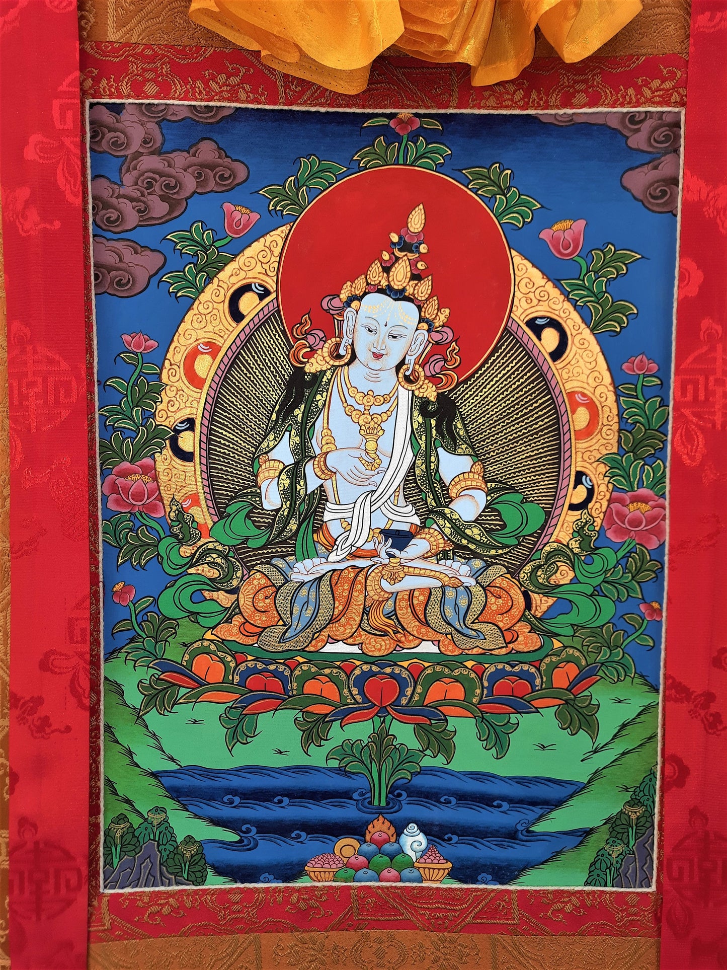 Original Hand-painted, Vajrasattva, Dorje Sempa Master Quality, Thangka Painting, Compassion, Meditation Art  with Silk Frame