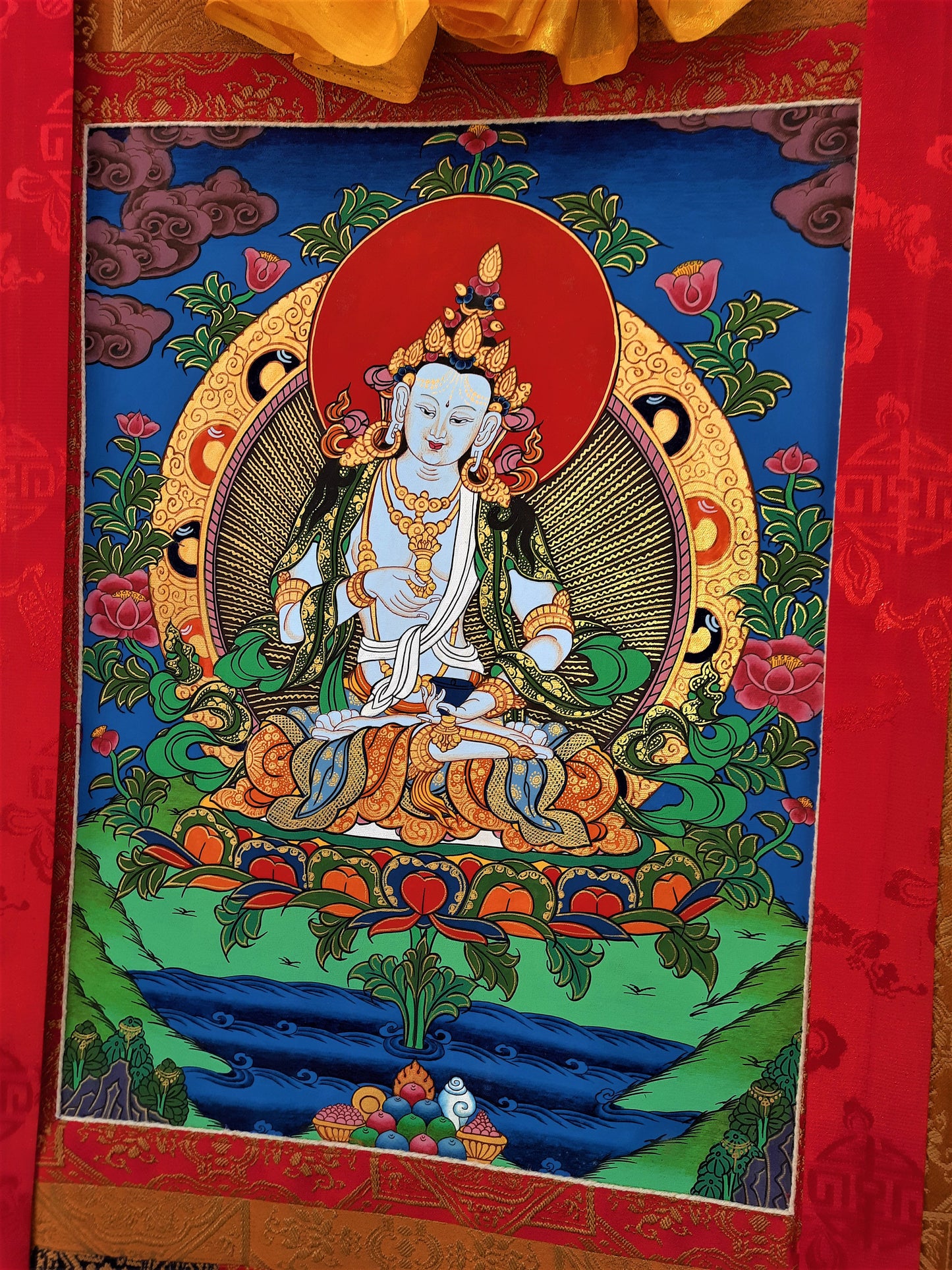 Original Hand-painted, Vajrasattva, Dorje Sempa Master Quality, Thangka Painting, Compassion, Meditation Art  with Silk Frame