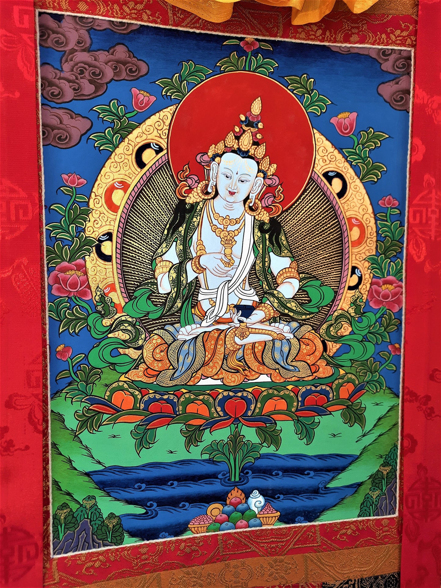 Original Hand-painted, Vajrasattva, Dorje Sempa Master Quality, Thangka Painting, Compassion, Meditation Art  with Silk Frame