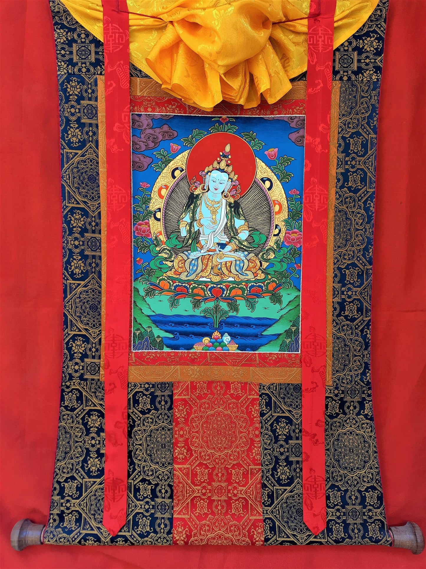 Original Hand-painted, Vajrasattva, Dorje Sempa Master Quality, Thangka Painting, Compassion, Meditation Art  with Silk Frame