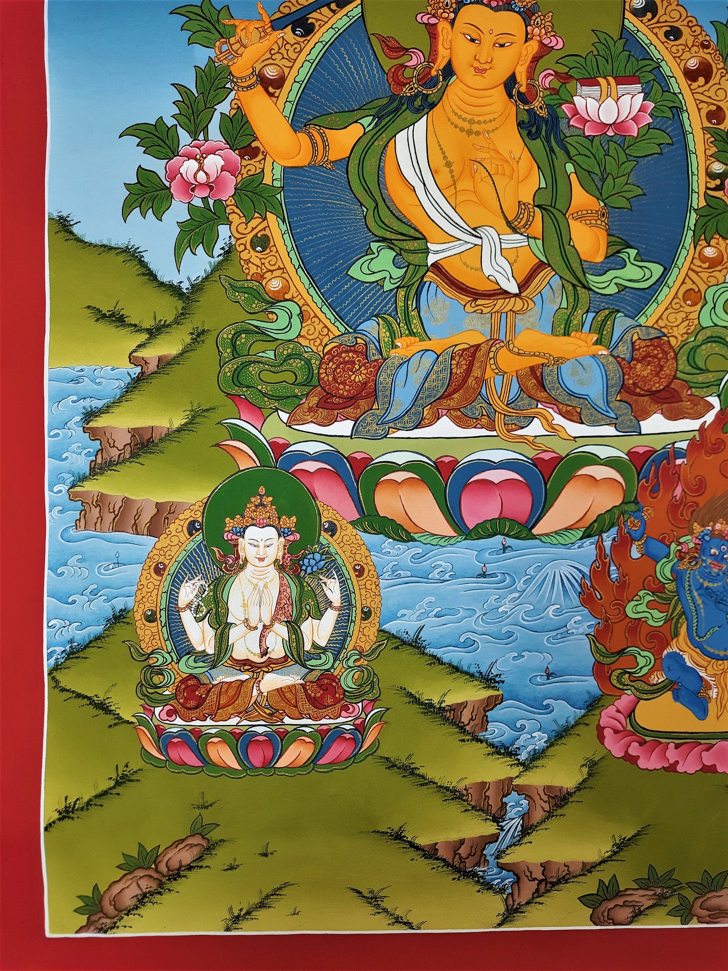 Hand painted Original Master Quality  Manjushree / Jampelyang/ God OF Wisdom Painting Tibetan Thanka  / Thangka / Compassion Meditation