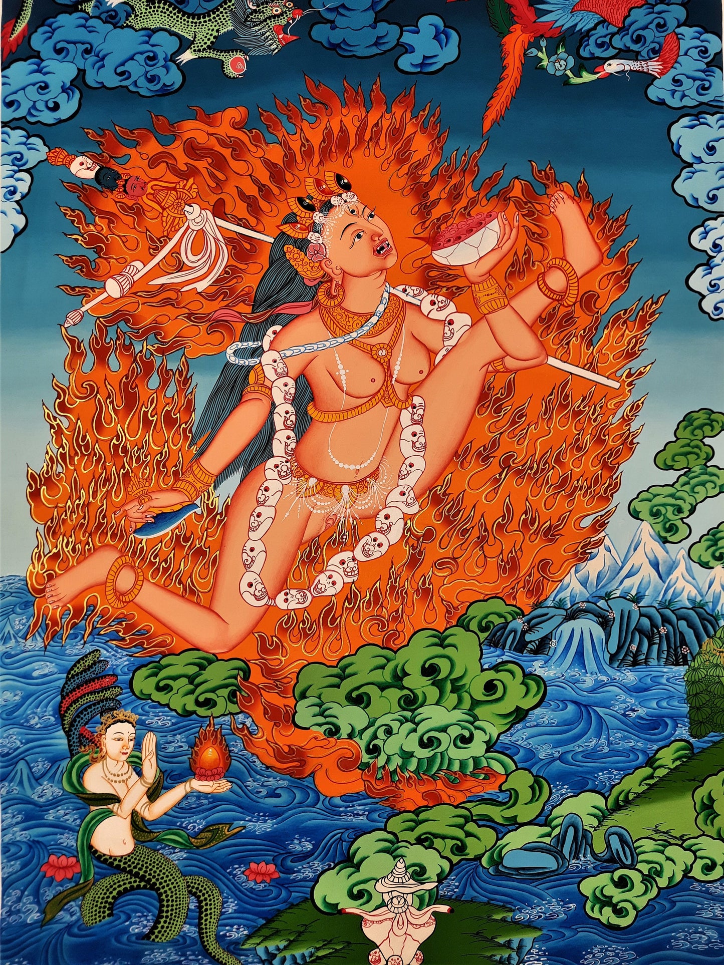 Original Hand Painted  Akash Jogini, Yogini, Masterpiece Tibetan Wall Hanging mediation Painting Thangka / Thanka Art From Nepal