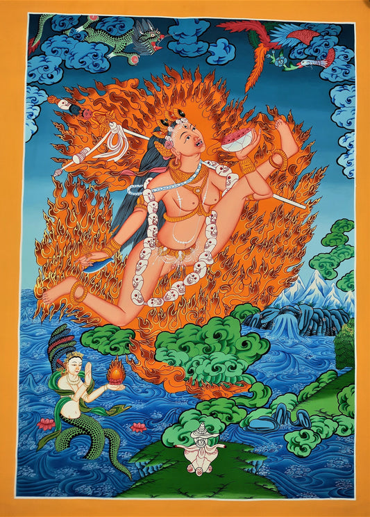 Original Hand Painted  Akash Jogini, Yogini, Masterpiece Tibetan Wall Hanging mediation Painting Thangka / Thanka Art From Nepal