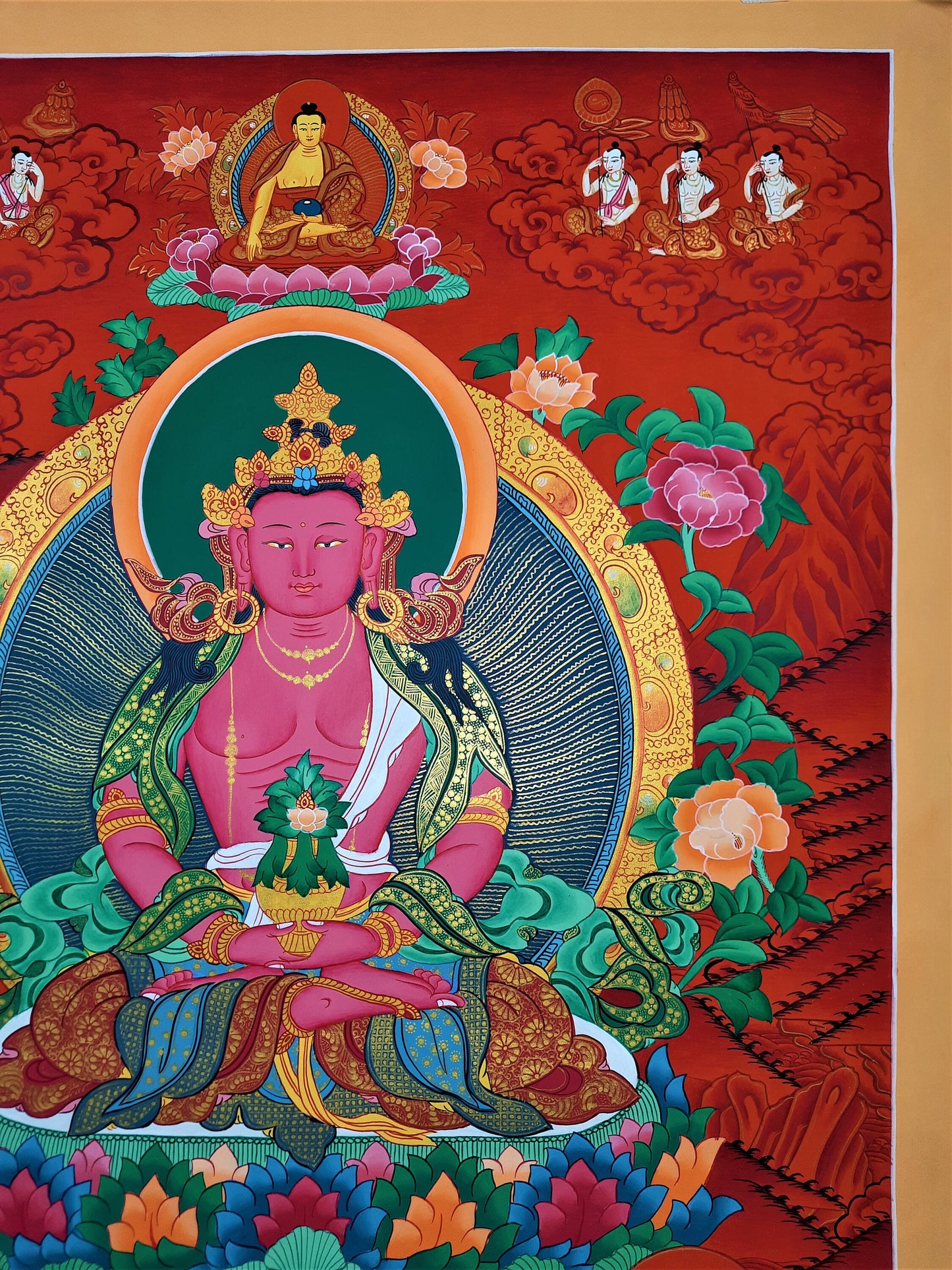 Original Hand Painted Aparmita BUDDHA / AMITAYUS Masterpiece, Tibetan Compassion Meditation Thangka/Thanka From Nepal