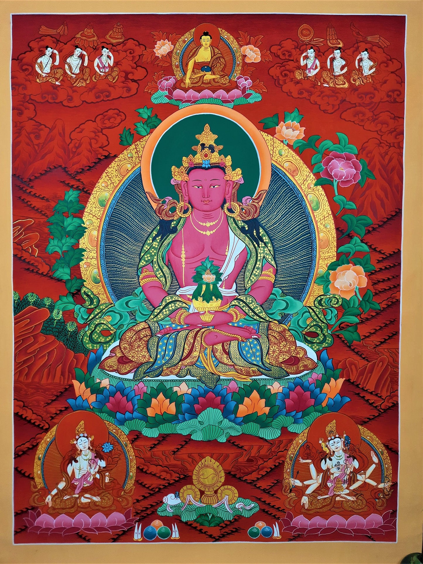 Original Hand Painted Aparmita BUDDHA / AMITAYUS Masterpiece, Tibetan Compassion Meditation Thangka/Thanka From Nepal