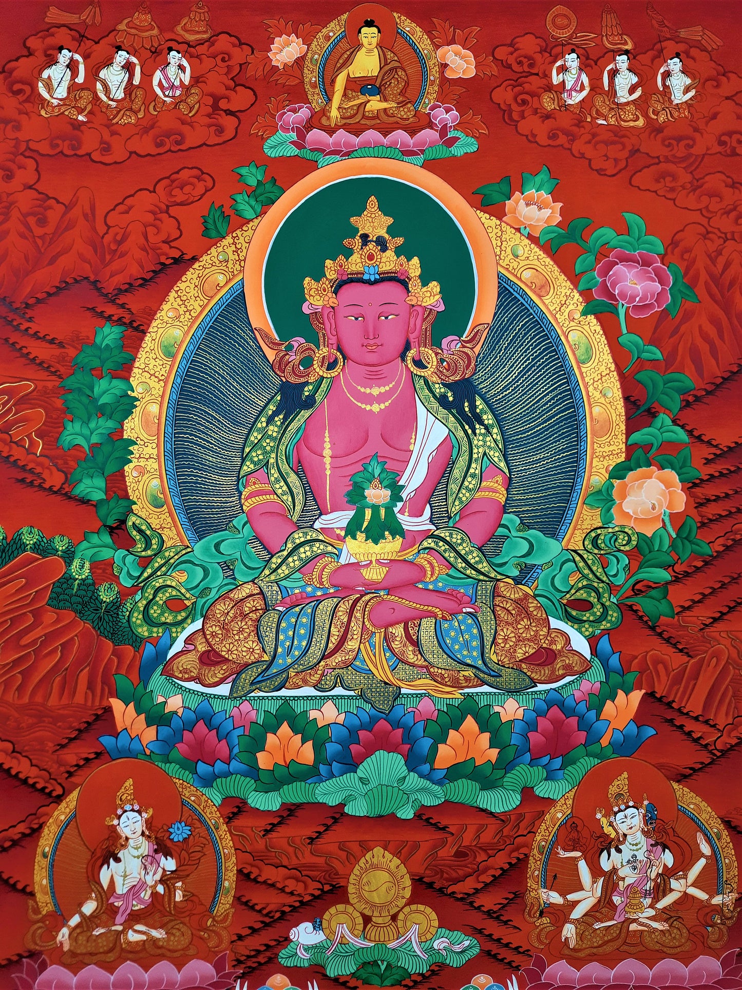 Original Hand Painted Aparmita BUDDHA / AMITAYUS Masterpiece, Tibetan Compassion Meditation Thangka/Thanka From Nepal