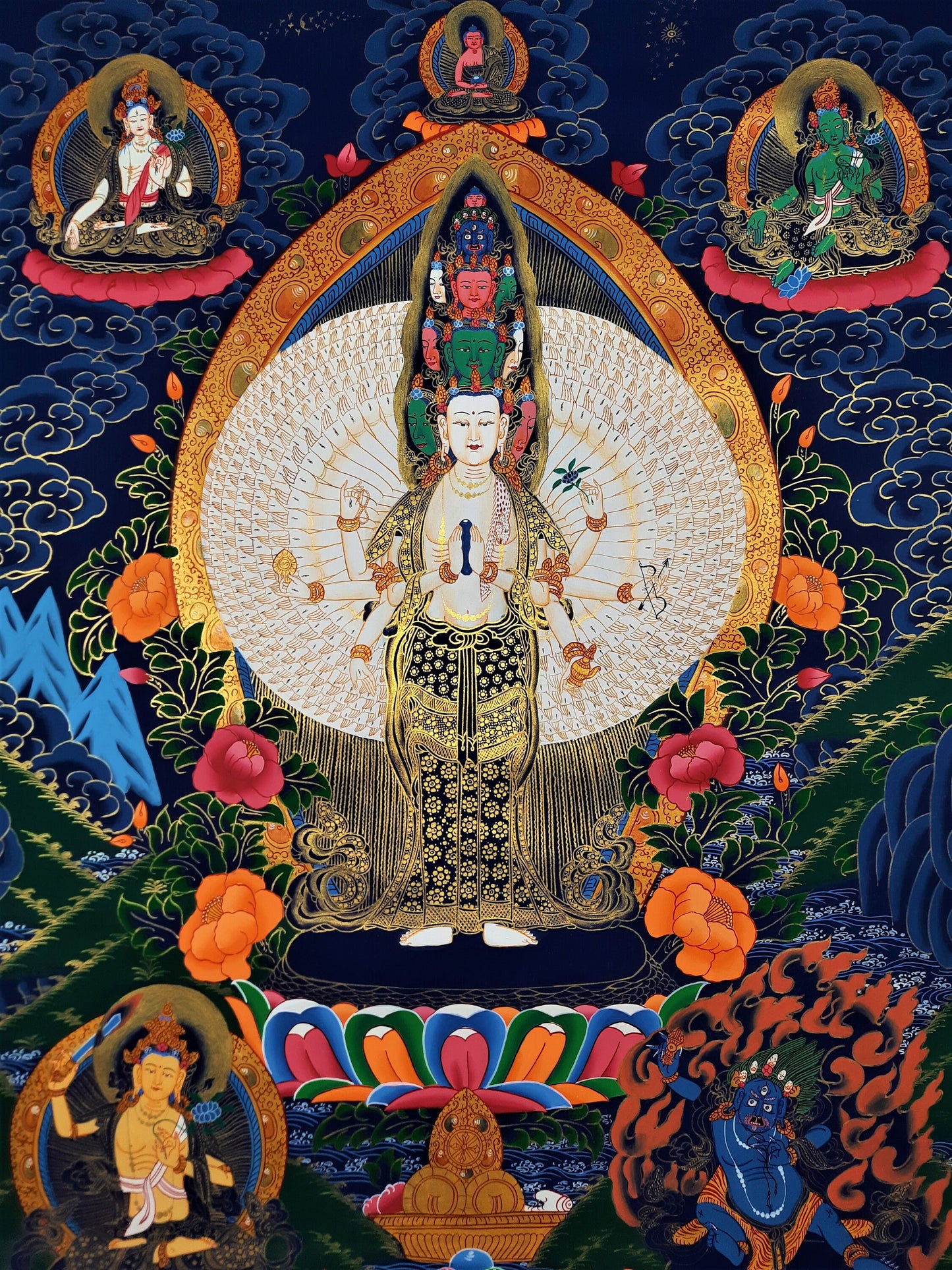 Original Hand Painted SAHASRABHUJA 1000 ARMED AVALOKITESHVARA /Lokeshwor/  Tibetan Meditation Thangka / Thanka  Painting From Nepal