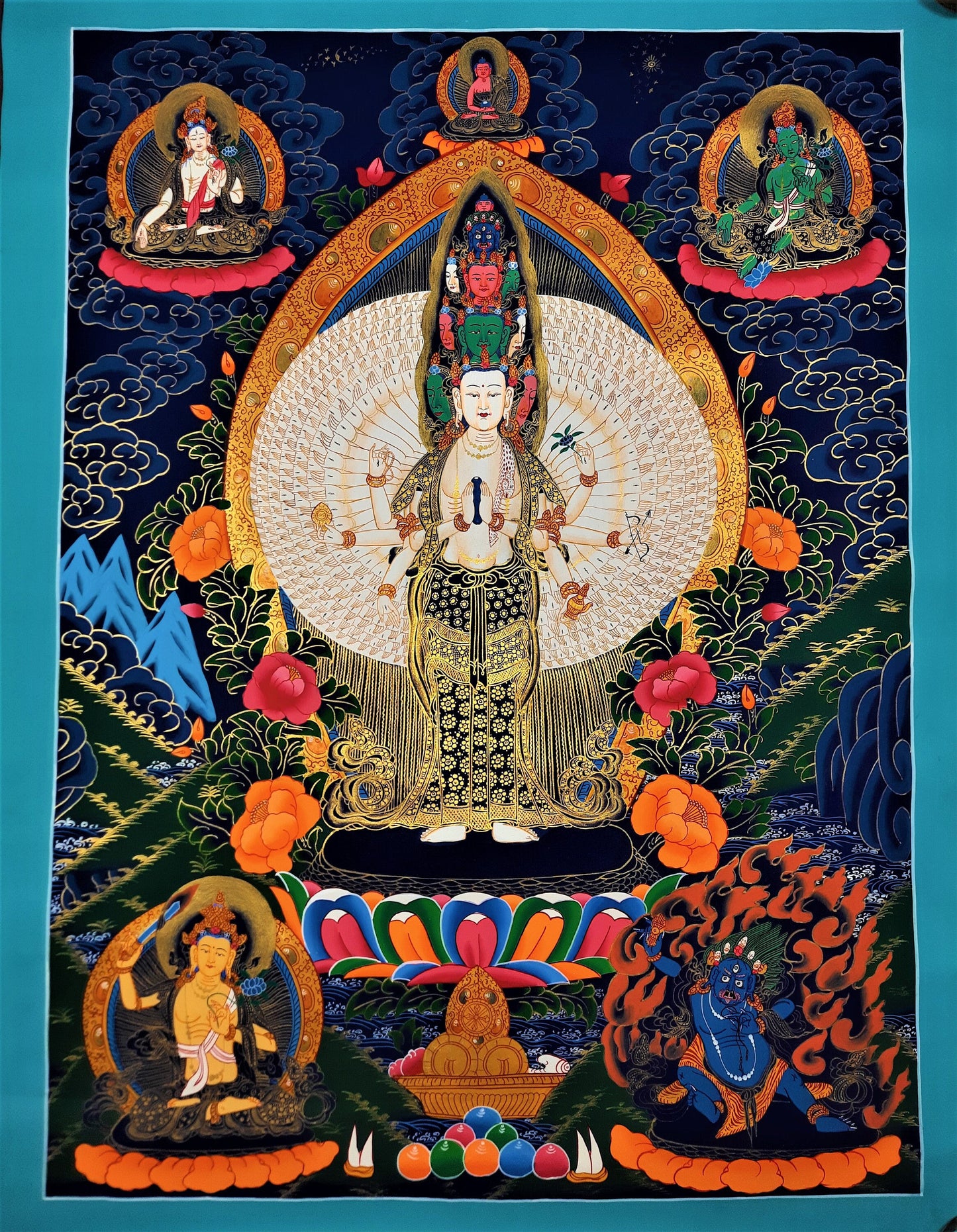 Original Hand Painted SAHASRABHUJA 1000 ARMED AVALOKITESHVARA /Lokeshwor/  Tibetan Meditation Thangka / Thanka  Painting From Nepal