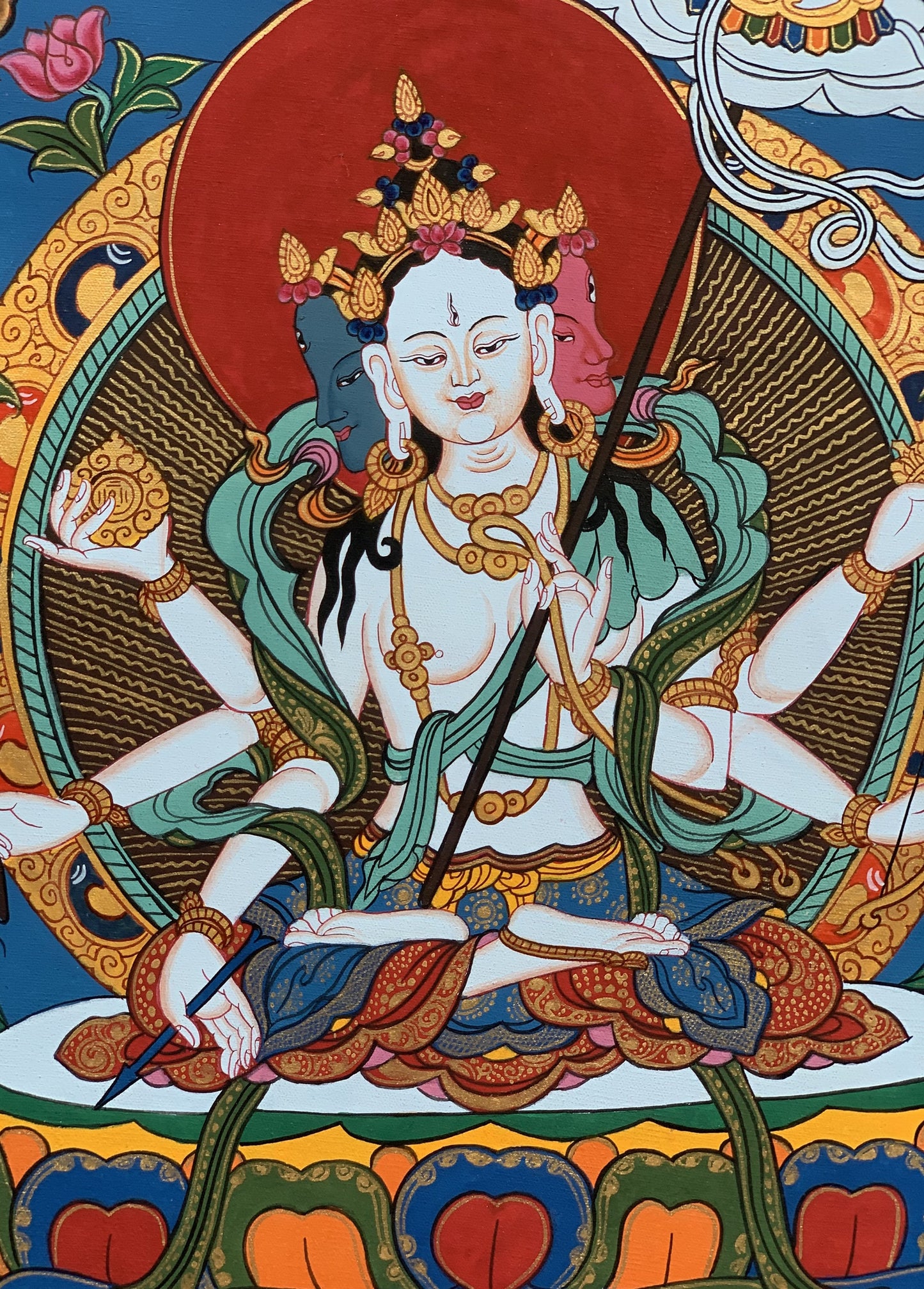 Hand-painted  Sitatapatra, Dukar, Dhukar, Lady of the White Umbrella, Original Tibetan Thangka Painting/Wall Hanging