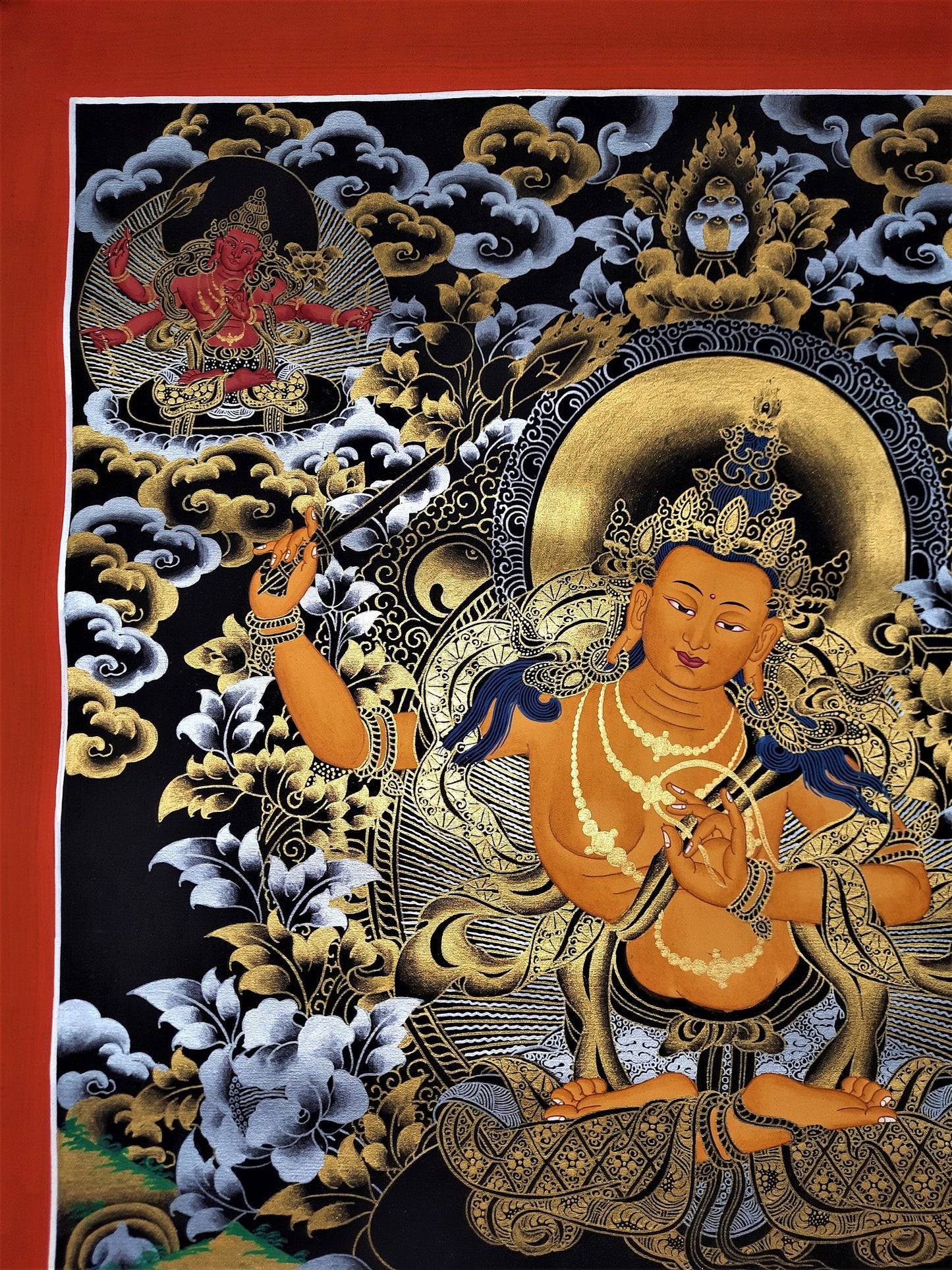 Hand painted Original Master Quality Pancha Manjushree/ Five Manjushri / God OF Wisdom Tibetan Thanka / Thangka /Painting From Nepal