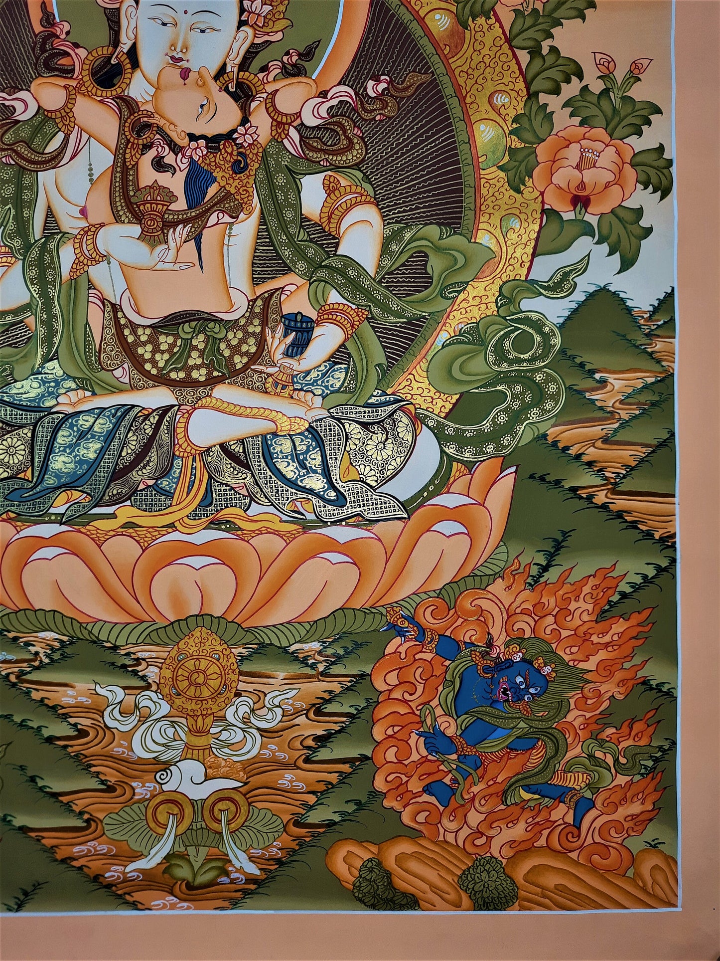 Original Hand Painted Vajrasattva Shakti / DORJE SEMPA Masterpiece Tibetan Compassion / Meditation Thangka / Thanka  Painting From Nepal