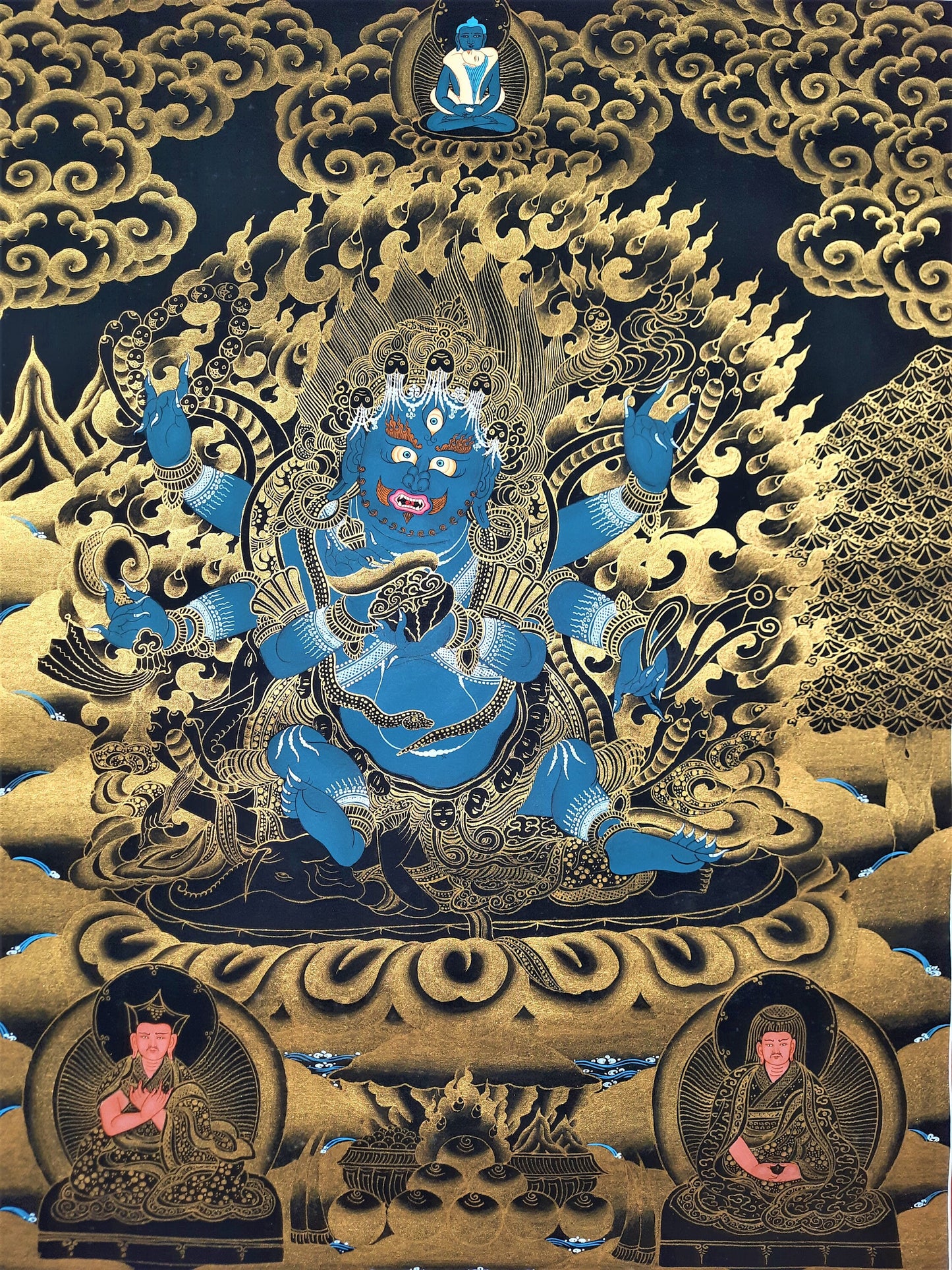 Original Hand Painted Black Mahankala Masterpiece Tibetan Wall Hanging mediation Painting Thangka / Thanka Art From Nepal