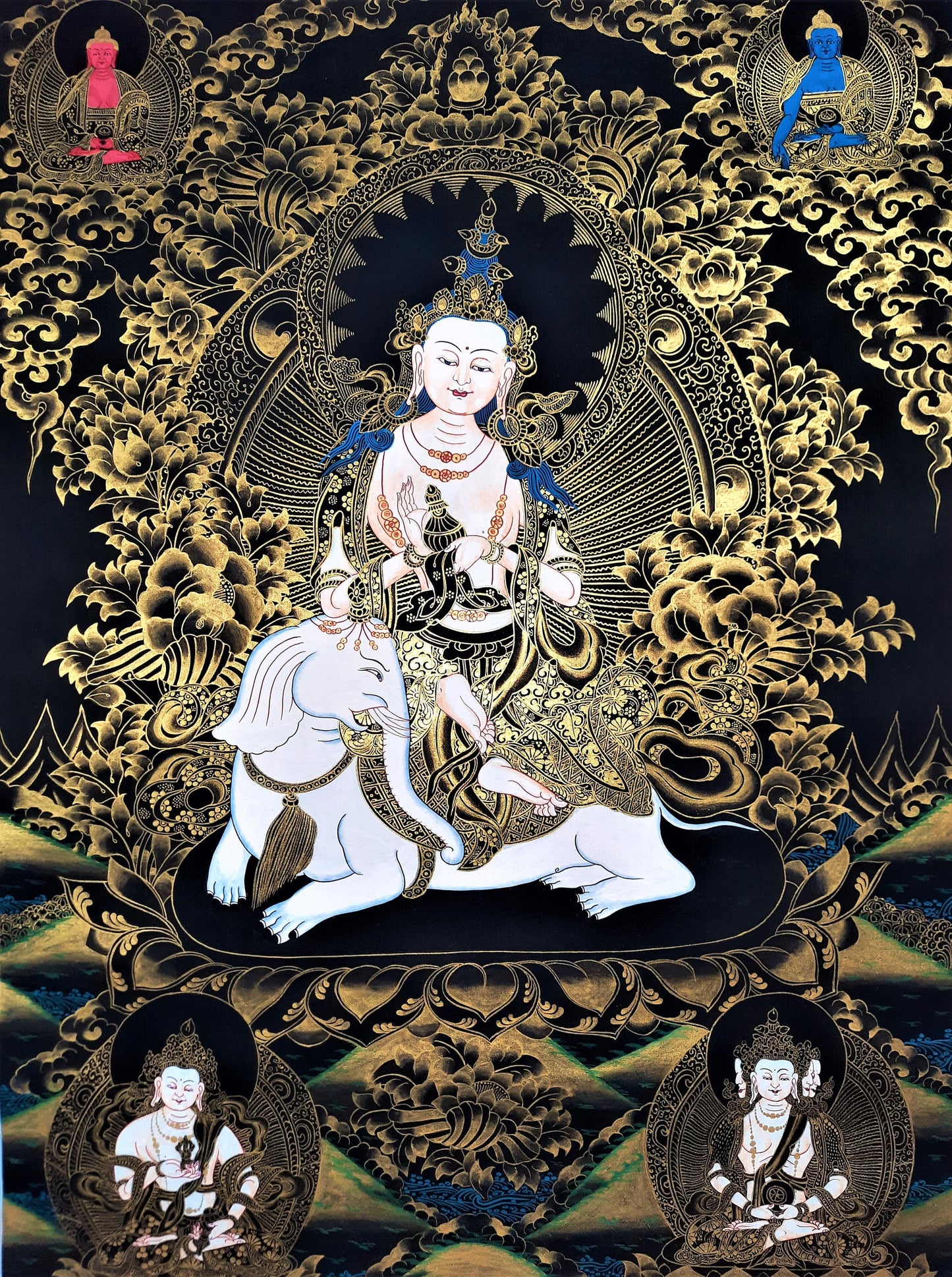 Hand painted Original Kindess Buddha / Pu xian Masterpiece Tibetan  / Thangka / Thanka Compassion Meditation Art From Nepal