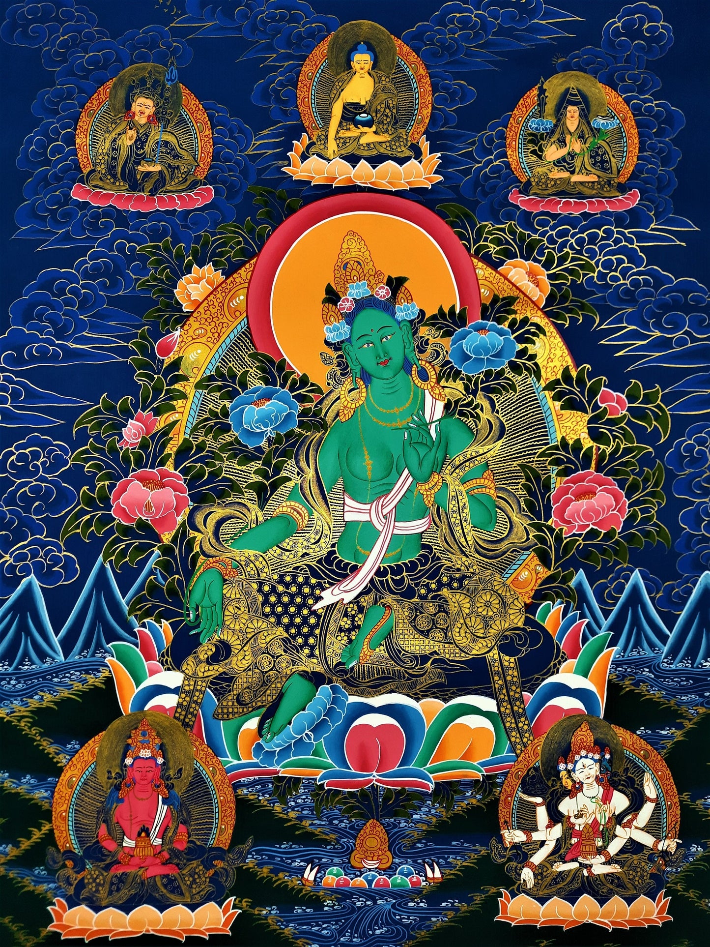 Hand painted Original Green Tara Masterpiece Meditation, Compassion,  Tibetan Thangka / Thanka Painting From Nepal