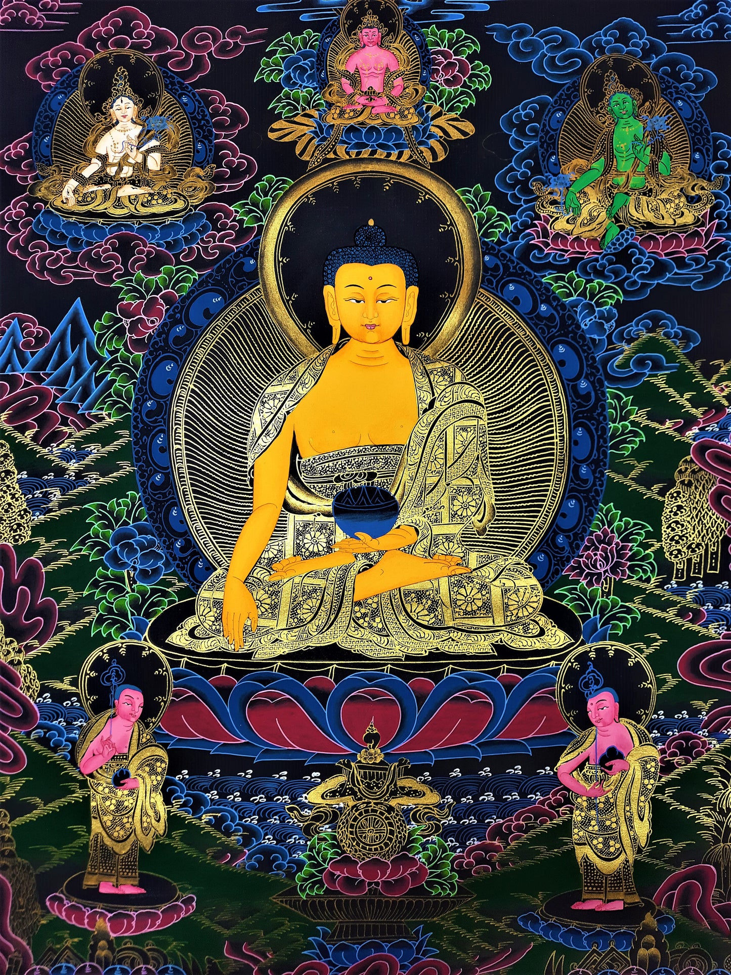 Original Hand Painted Shakyamuni Buddha / Gautama Masterpiece Tibetan Wall Hanging Painting Thangka / Thanka From Nepal