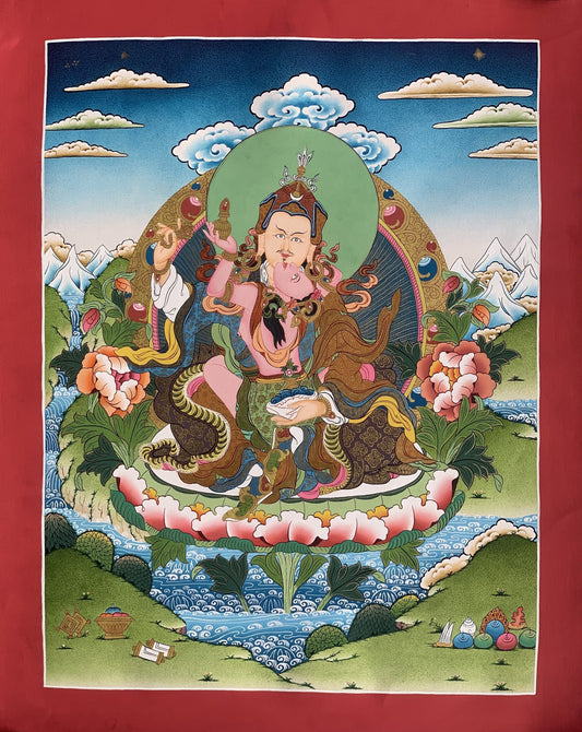 Original Hand-painted Master Quality Padmasambhava, Guru Shakti, Guru Rinpoche, With Consort Mandarava Tibetan Thangka Painting From Nepal