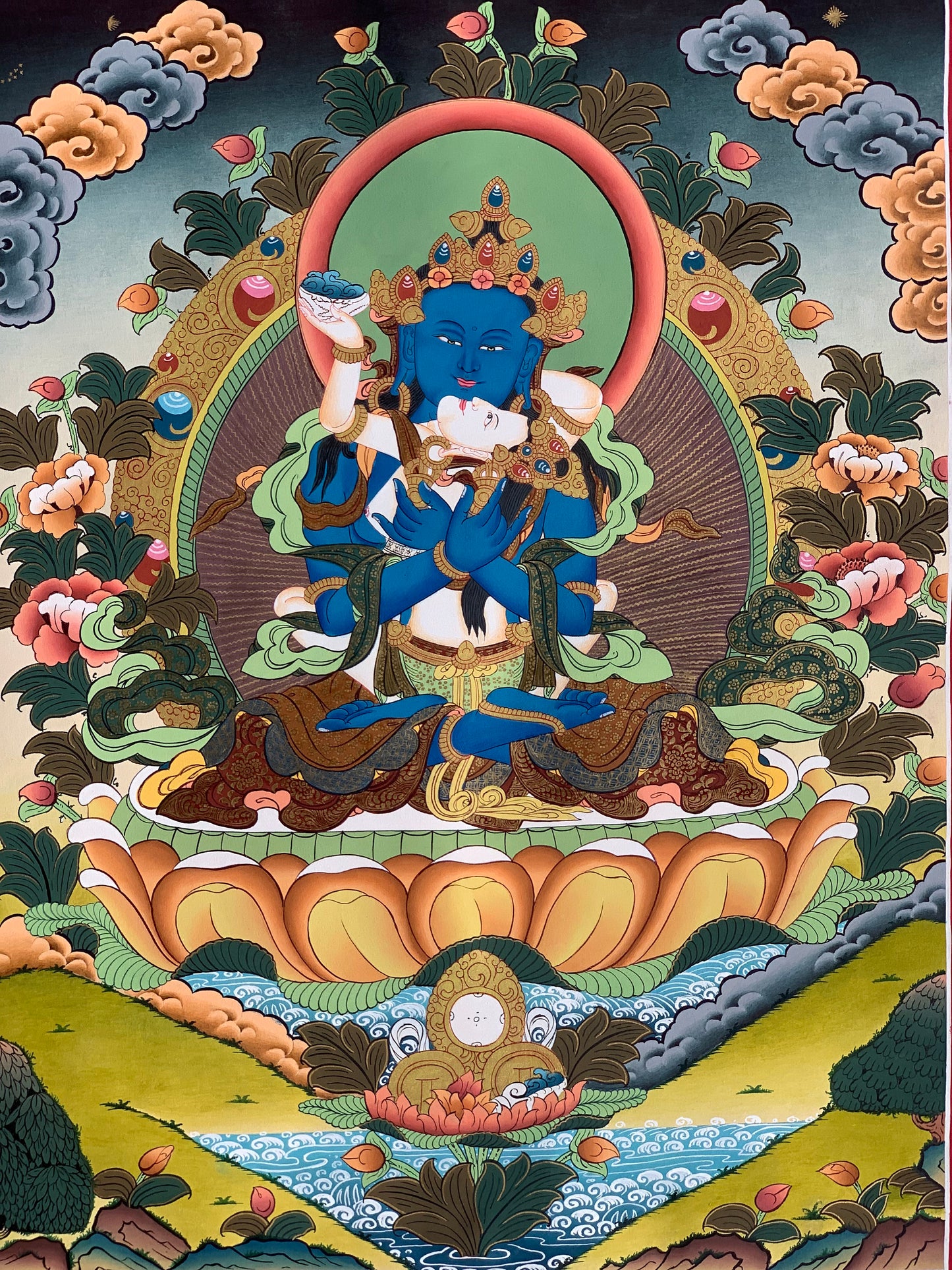Original Hand-painted, Vajradhara Shakti,  Prajnaparamita, Indra, Yab, Yum, Tibetan Thangka Painting, Compassion Meditation Art from Nepal