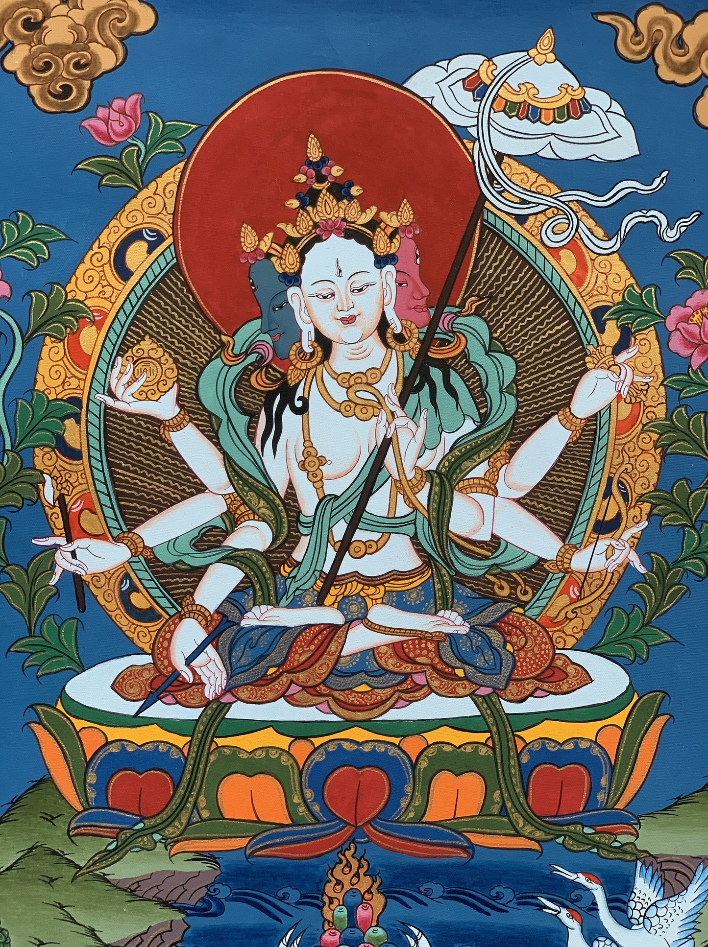 Hand-painted  Sitatapatra, Dukar, Dhukar, Lady of the White Umbrella, Original Tibetan Thangka Painting/Wall Hanging