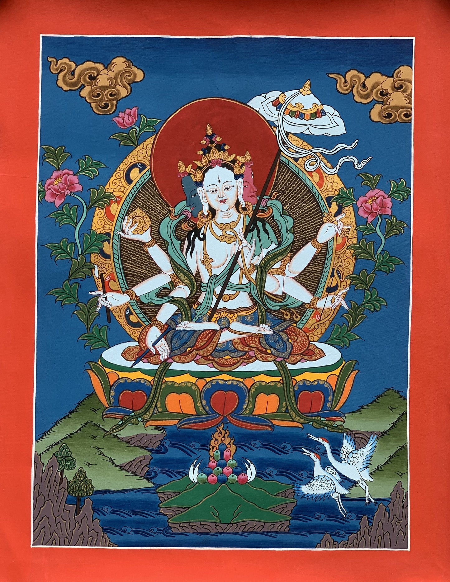 Hand-painted  Sitatapatra, Dukar, Dhukar, Lady of the White Umbrella, Original Tibetan Thangka Painting/Wall Hanging