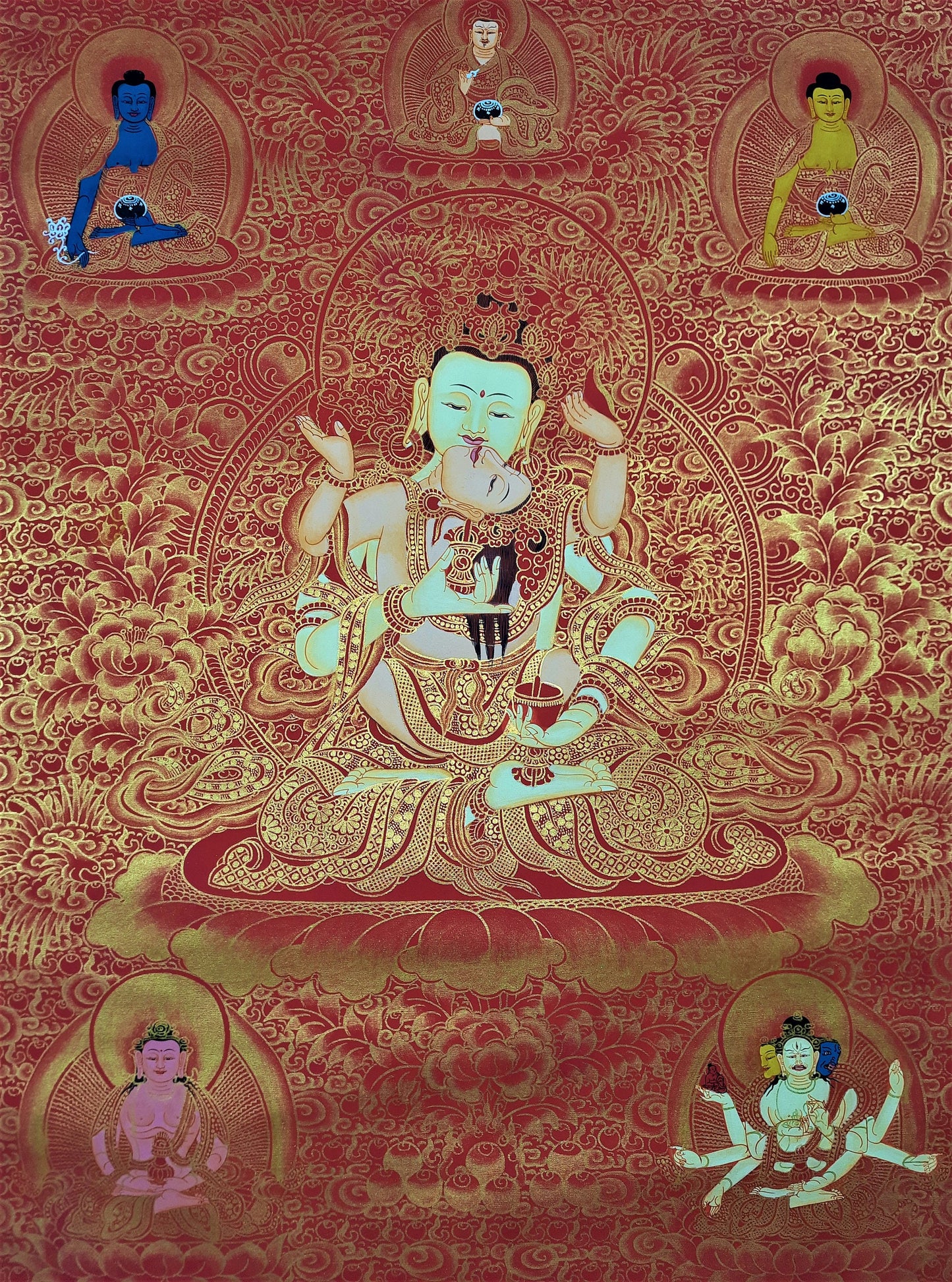 Original Hand Painted Vajrasattva Shakti /  DORJE SEMPA Tibetan Compassion / Meditation Wall hanging Thangka / Thanka  Painting From Nepal