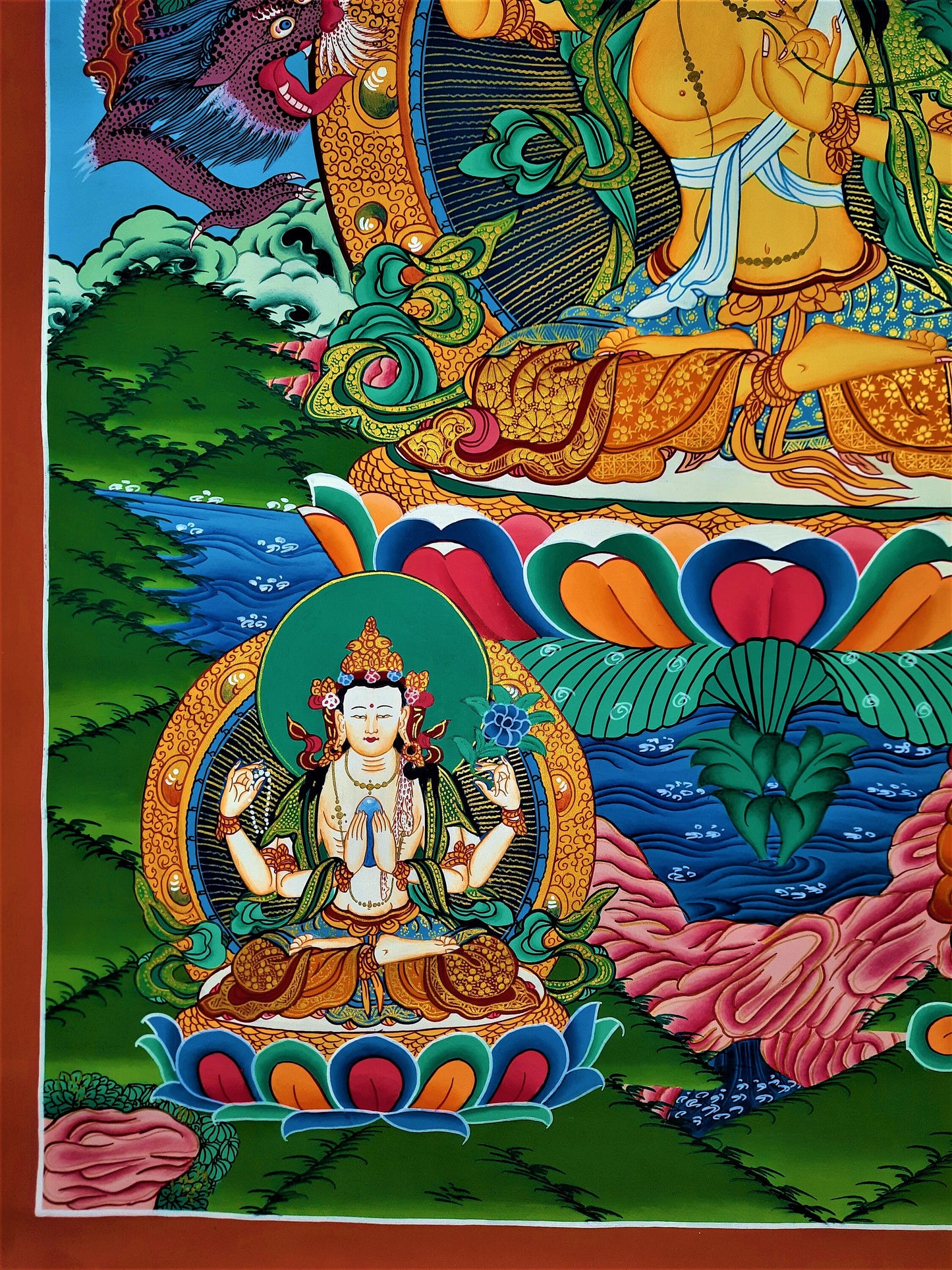 Hand painted Original Master Quality  Manjushree / Jampelyang/ God Of Wisdom Tibetan Meditation Thanka / Thangka / Painting From Nepal