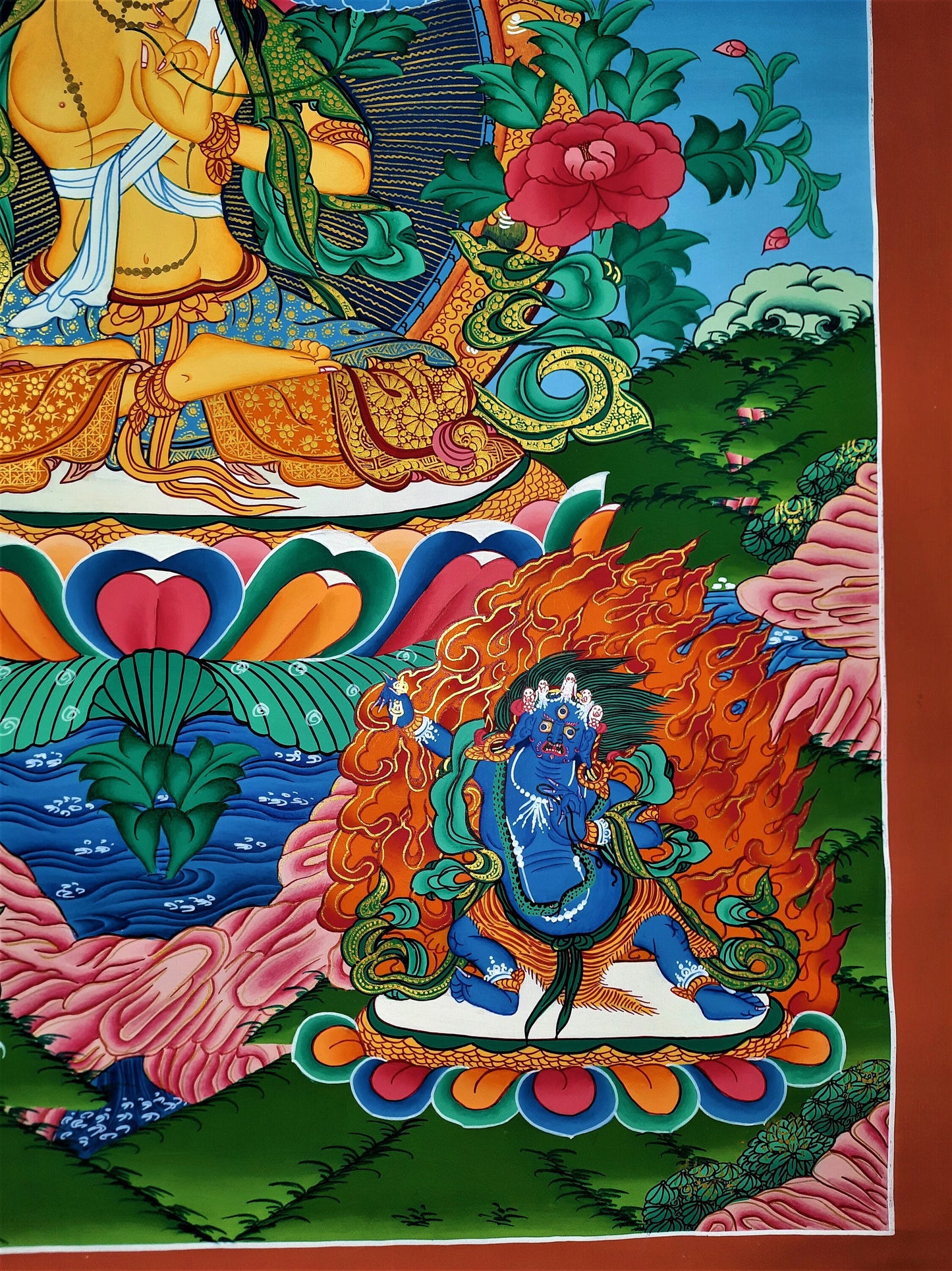 Hand painted Original Master Quality  Manjushree / Jampelyang/ God Of Wisdom Tibetan Meditation Thanka / Thangka / Painting From Nepal