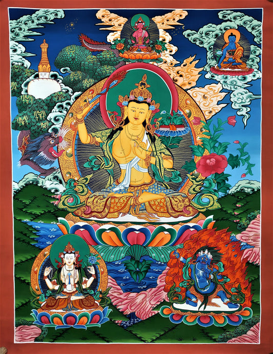 Hand painted Original Master Quality  Manjushree / Jampelyang/ God Of Wisdom Tibetan Meditation Thanka / Thangka / Painting From Nepal