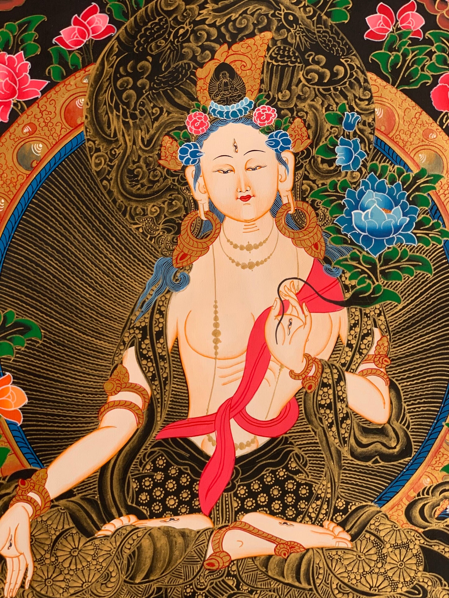 Hand painted Original White Tara / Mother Goddess Masterpiece Painting Tibetan Thanka  / Thangka / Compassion Meditation Art From Nepal