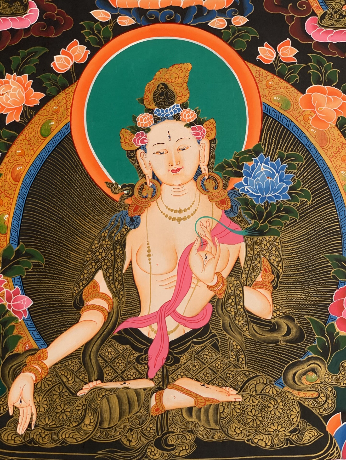 Hand painted Original White Tara / Mother Goddess Masterpiece Tibetan Thanka  / Thangka /  Painting Compassion Meditation Art From Nepal