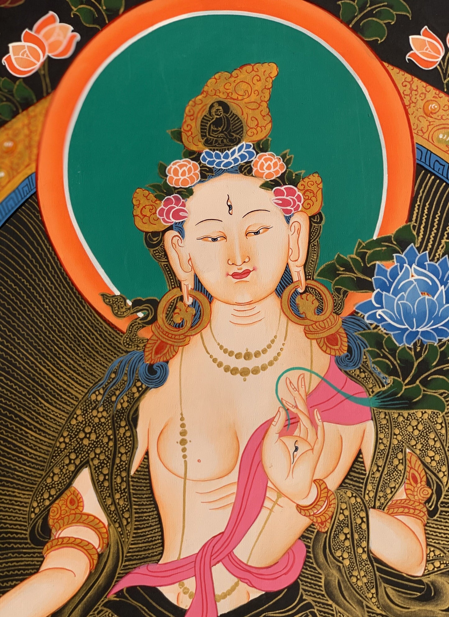 Hand painted Original White Tara / Mother Goddess Masterpiece Tibetan Thanka  / Thangka /  Painting Compassion Meditation Art From Nepal