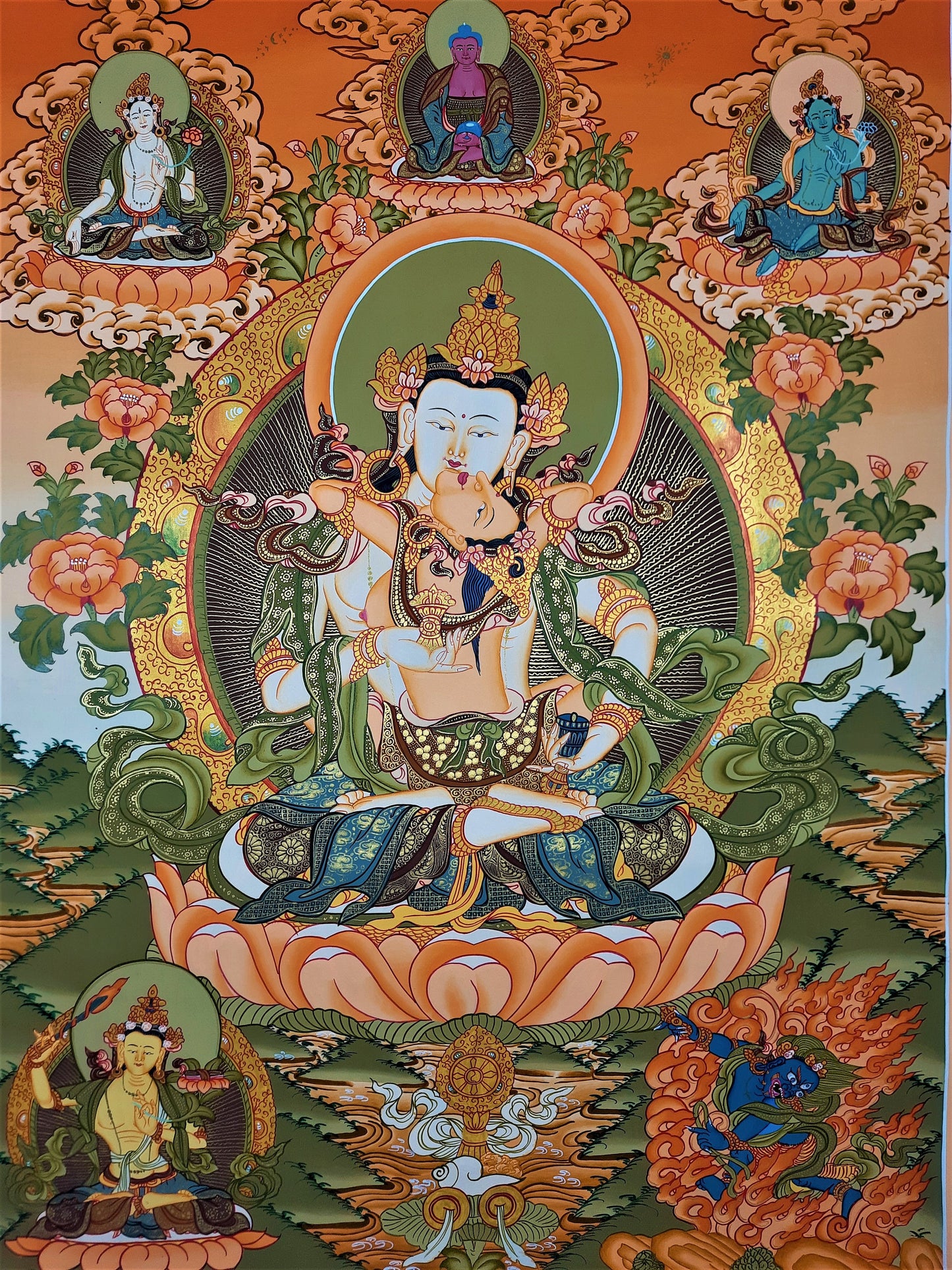 Original Hand Painted Vajrasattva Shakti / DORJE SEMPA Masterpiece Tibetan Compassion / Meditation Thangka / Thanka  Painting From Nepal