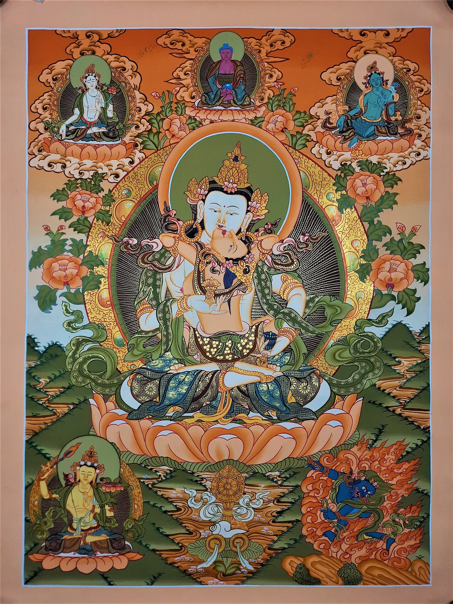 Original Hand Painted Vajrasattva Shakti / DORJE SEMPA Masterpiece Tibetan Compassion / Meditation Thangka / Thanka  Painting From Nepal