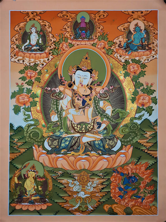 Original Hand Painted Vajrasattva Shakti / DORJE SEMPA Masterpiece Tibetan Compassion / Meditation Thangka / Thanka  Painting From Nepal