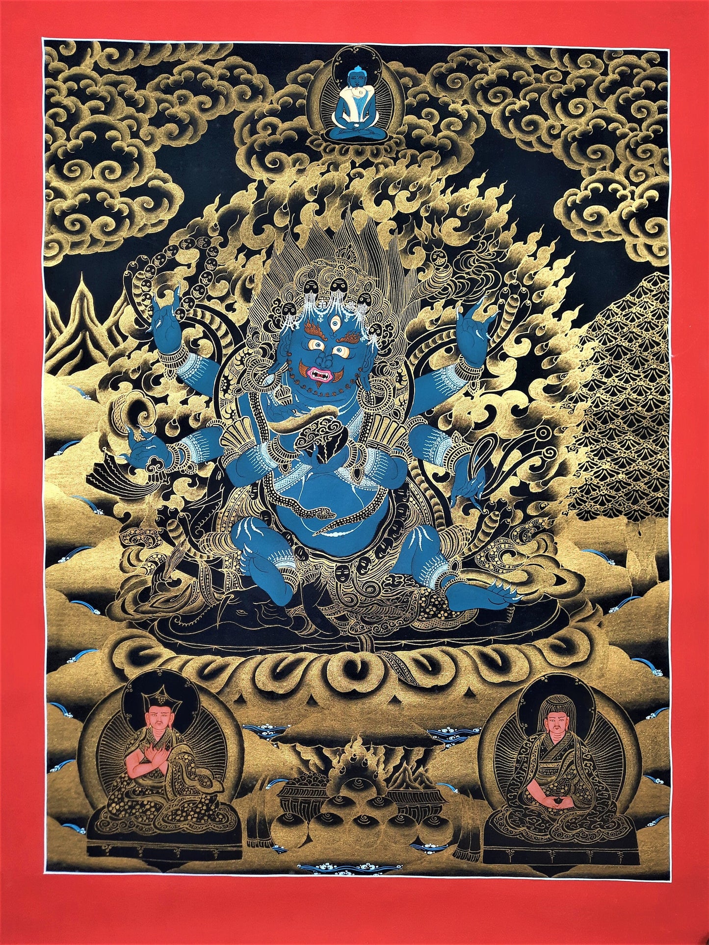 Original Hand Painted Black Mahankala Masterpiece Tibetan Wall Hanging mediation Painting Thangka / Thanka Art From Nepal