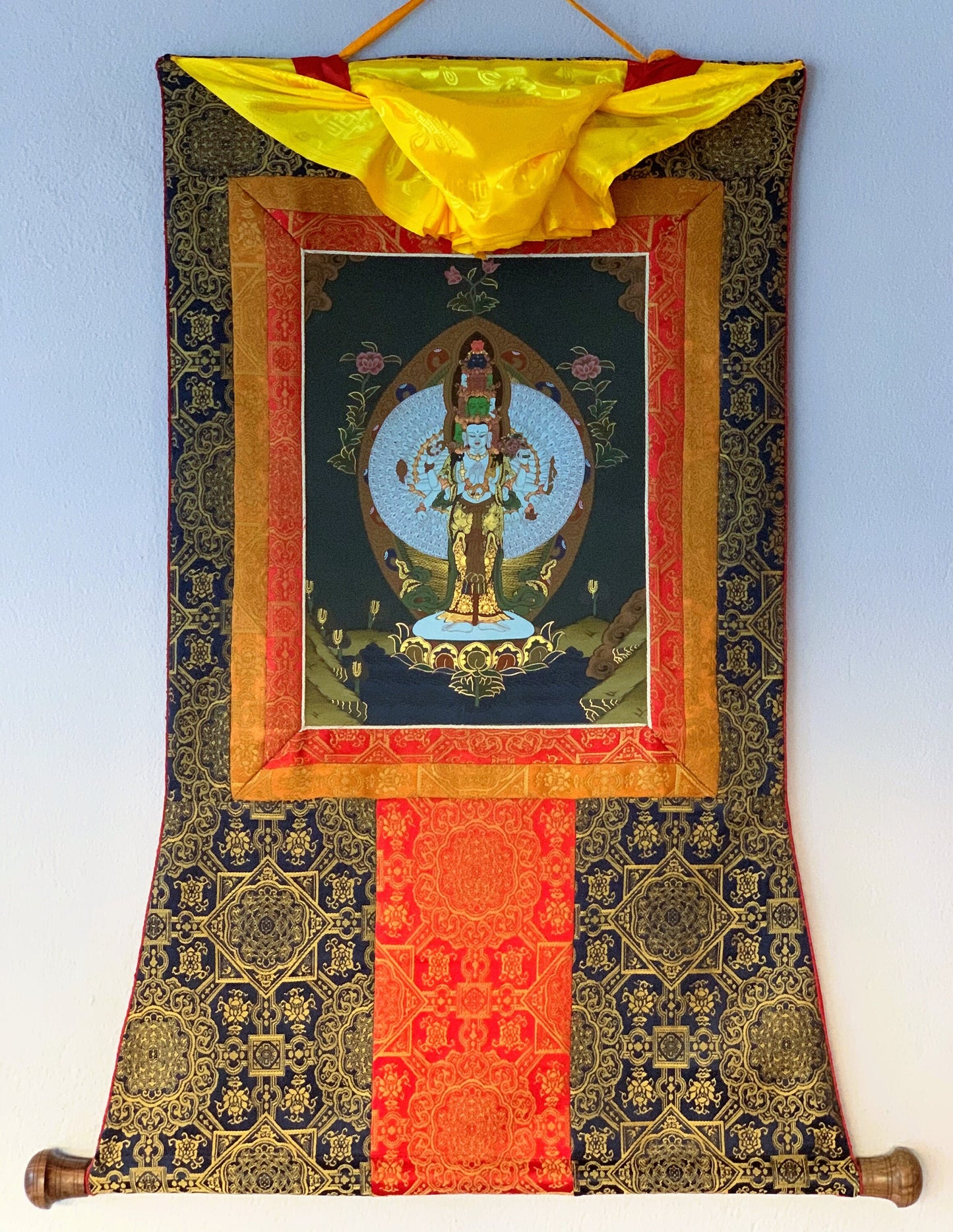 Original Hand Painted 1000 Armed AVALOKITESHVARA / Lokeshwor/ Master Quality Tibetan Thangka / Thanka  Painting With Premium Silk Brocade