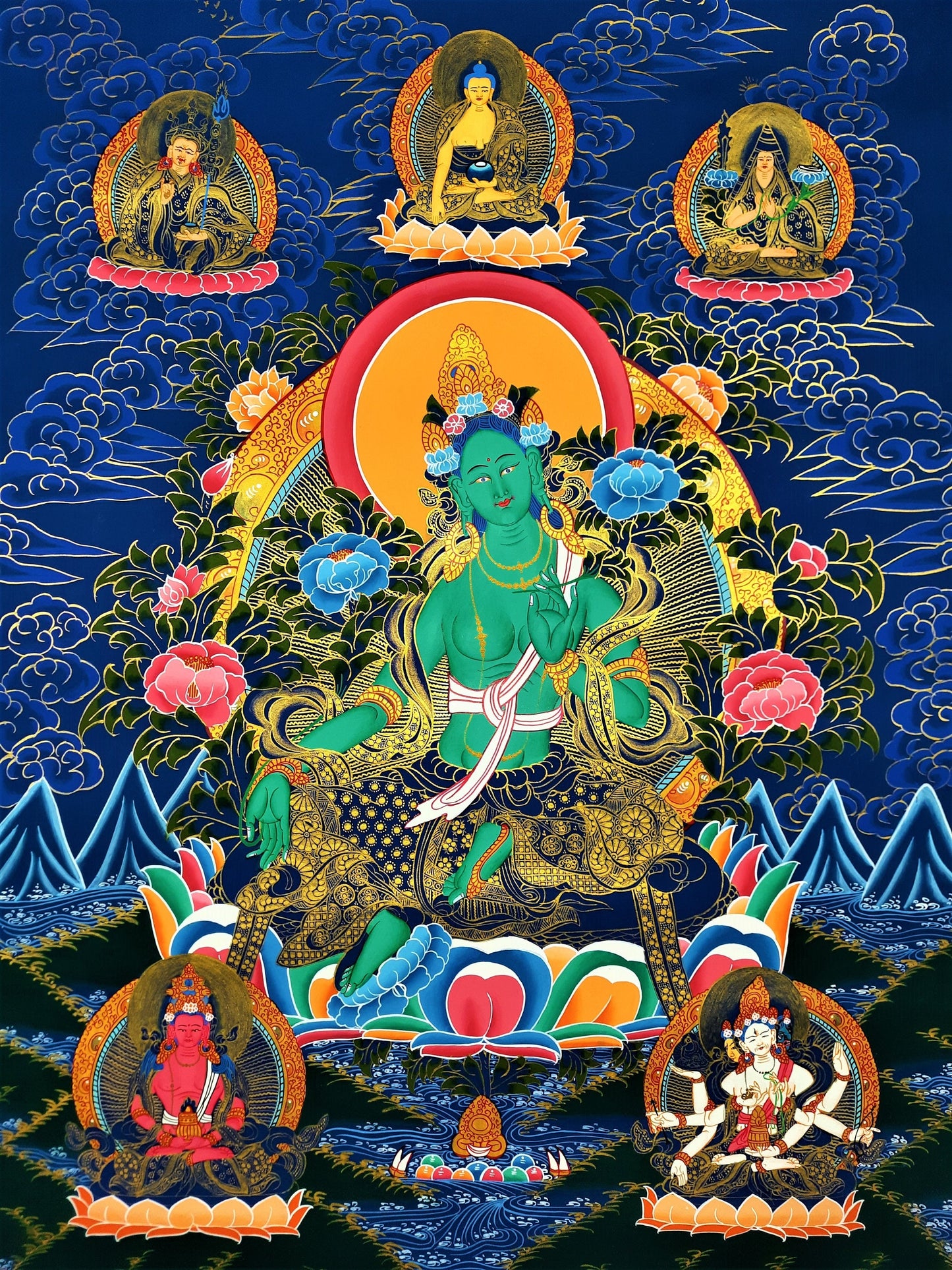 Hand painted Original Green Tara Masterpiece Meditation, Compassion,  Tibetan Thangka / Thanka Painting From Nepal