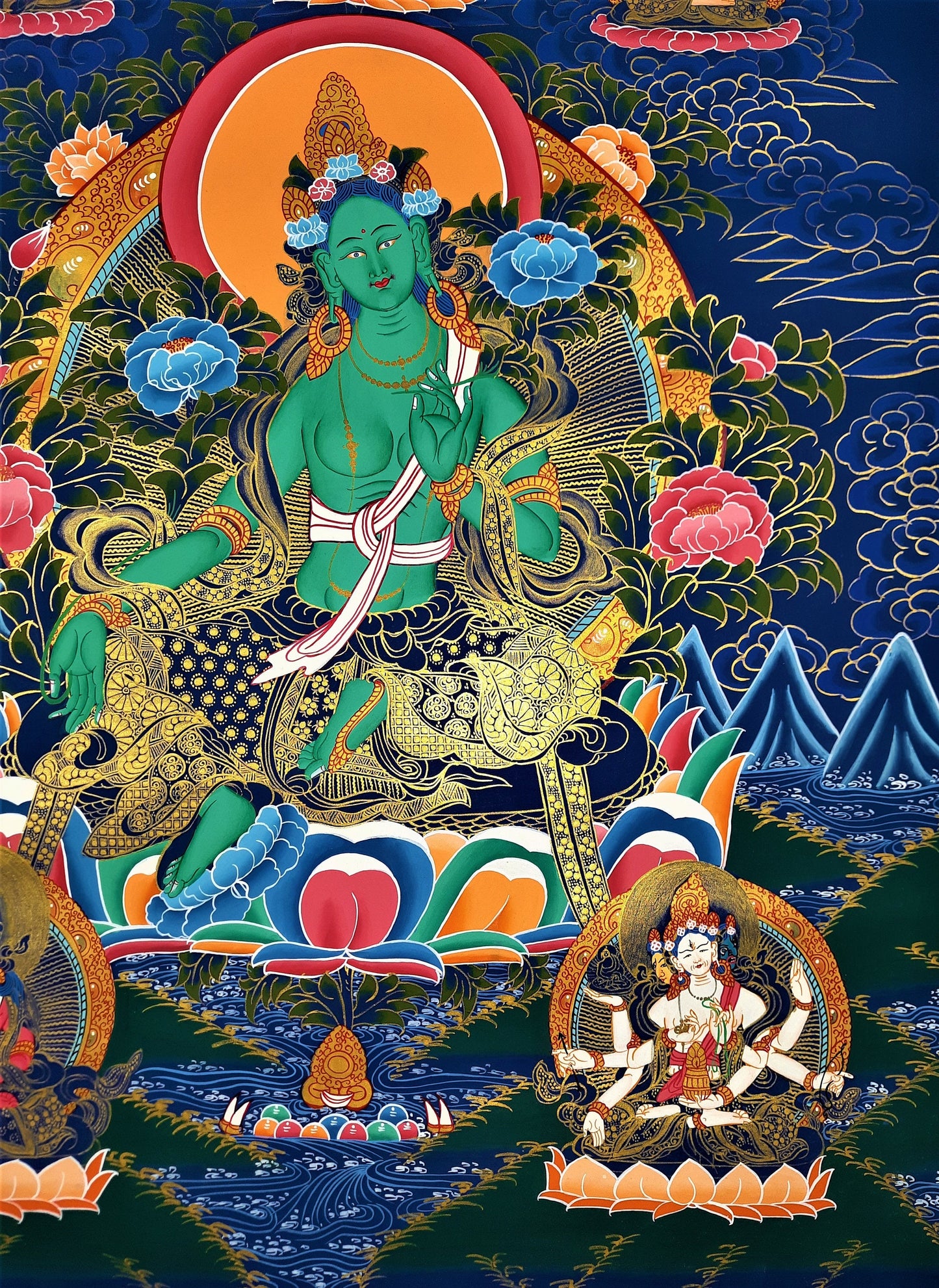 Hand painted Original Green Tara Masterpiece Meditation, Compassion,  Tibetan Thangka / Thanka Painting From Nepal