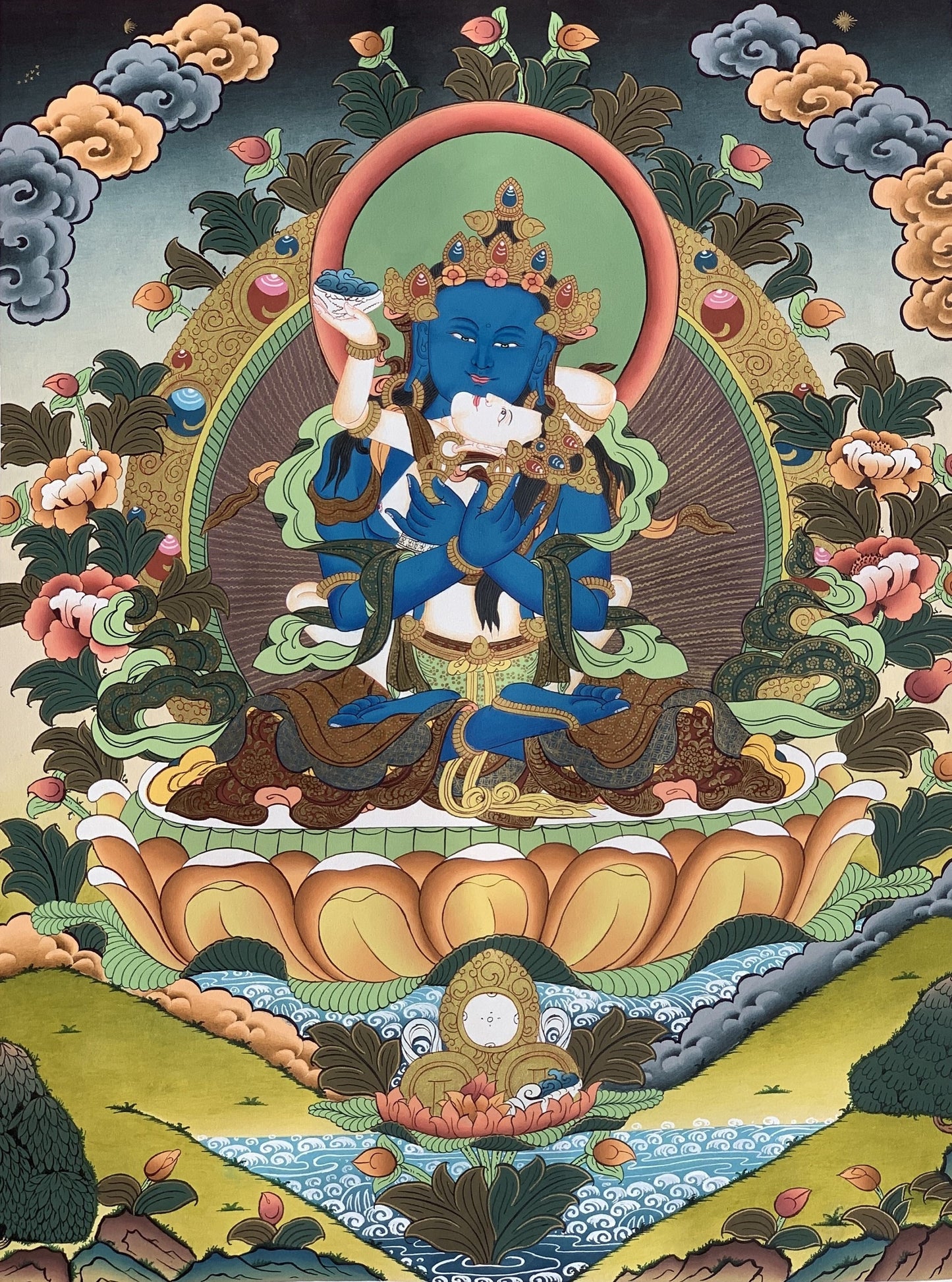 Original Hand-painted, Vajradhara Shakti,  Prajnaparamita, Indra, Yab, Yum, Tibetan Thangka Painting, Compassion Meditation Art from Nepal