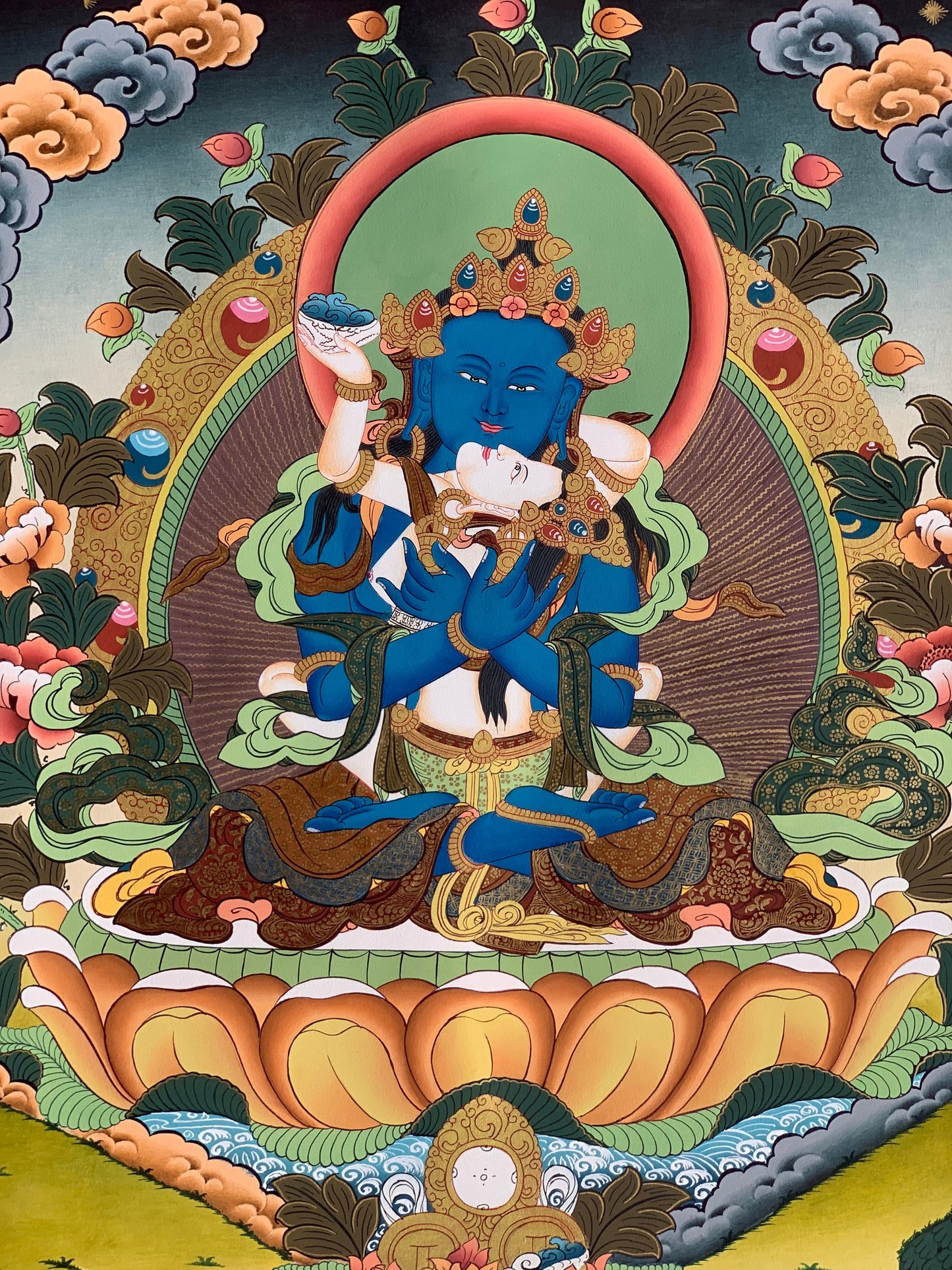 Original Hand-painted, Vajradhara Shakti,  Prajnaparamita, Indra, Yab, Yum, Tibetan Thangka Painting, Compassion Meditation Art from Nepal