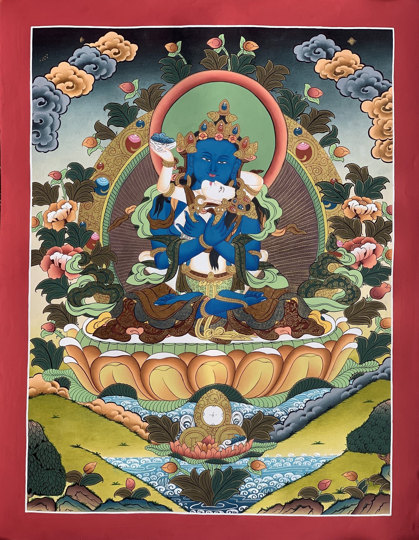 Original Hand-painted, Vajradhara Shakti,  Prajnaparamita, Indra, Yab, Yum, Tibetan Thangka Painting, Compassion Meditation Art from Nepal