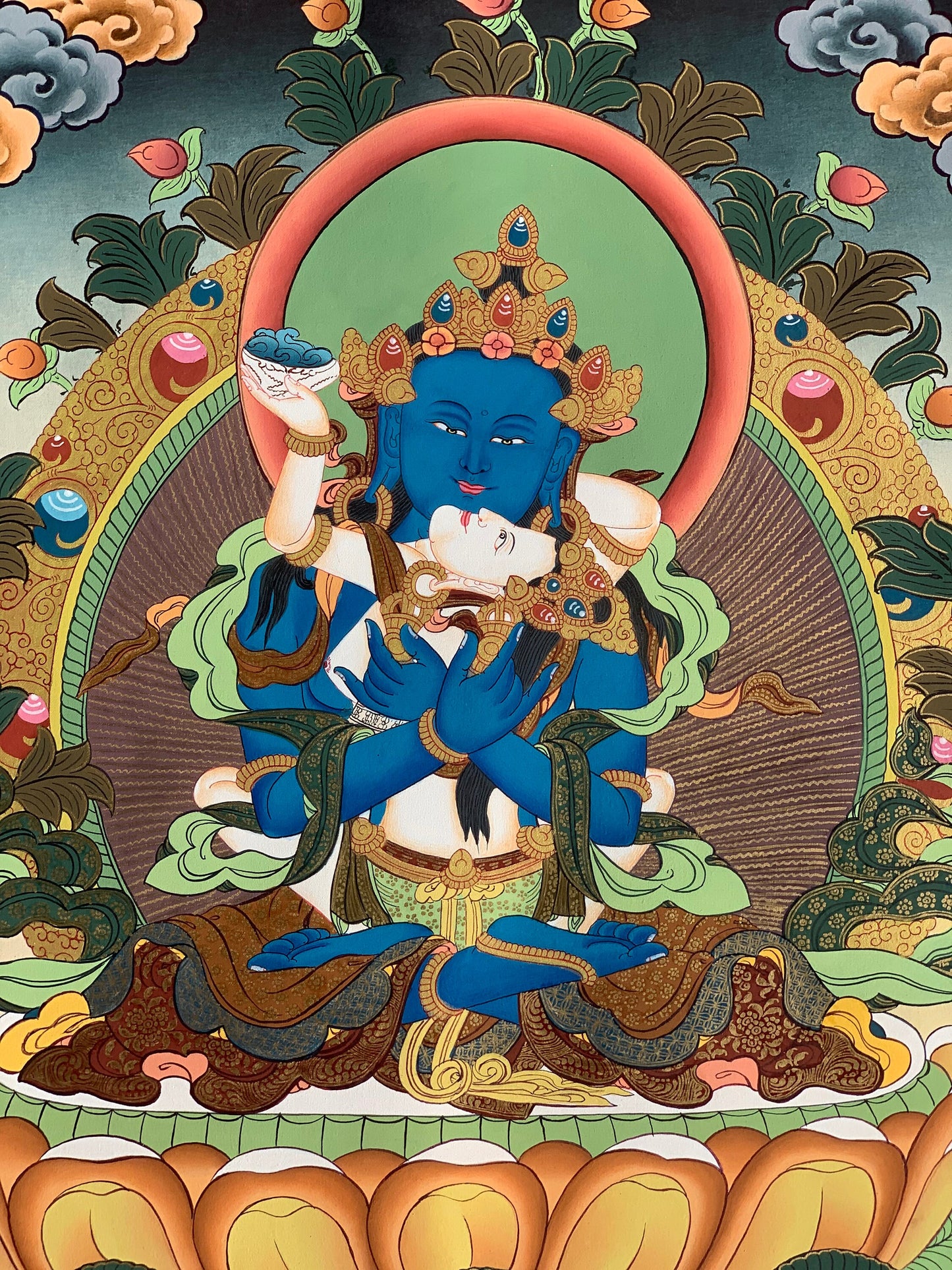 Original Hand-painted, Vajradhara Shakti,  Prajnaparamita, Indra, Yab, Yum, Tibetan Thangka Painting, Compassion Meditation Art from Nepal