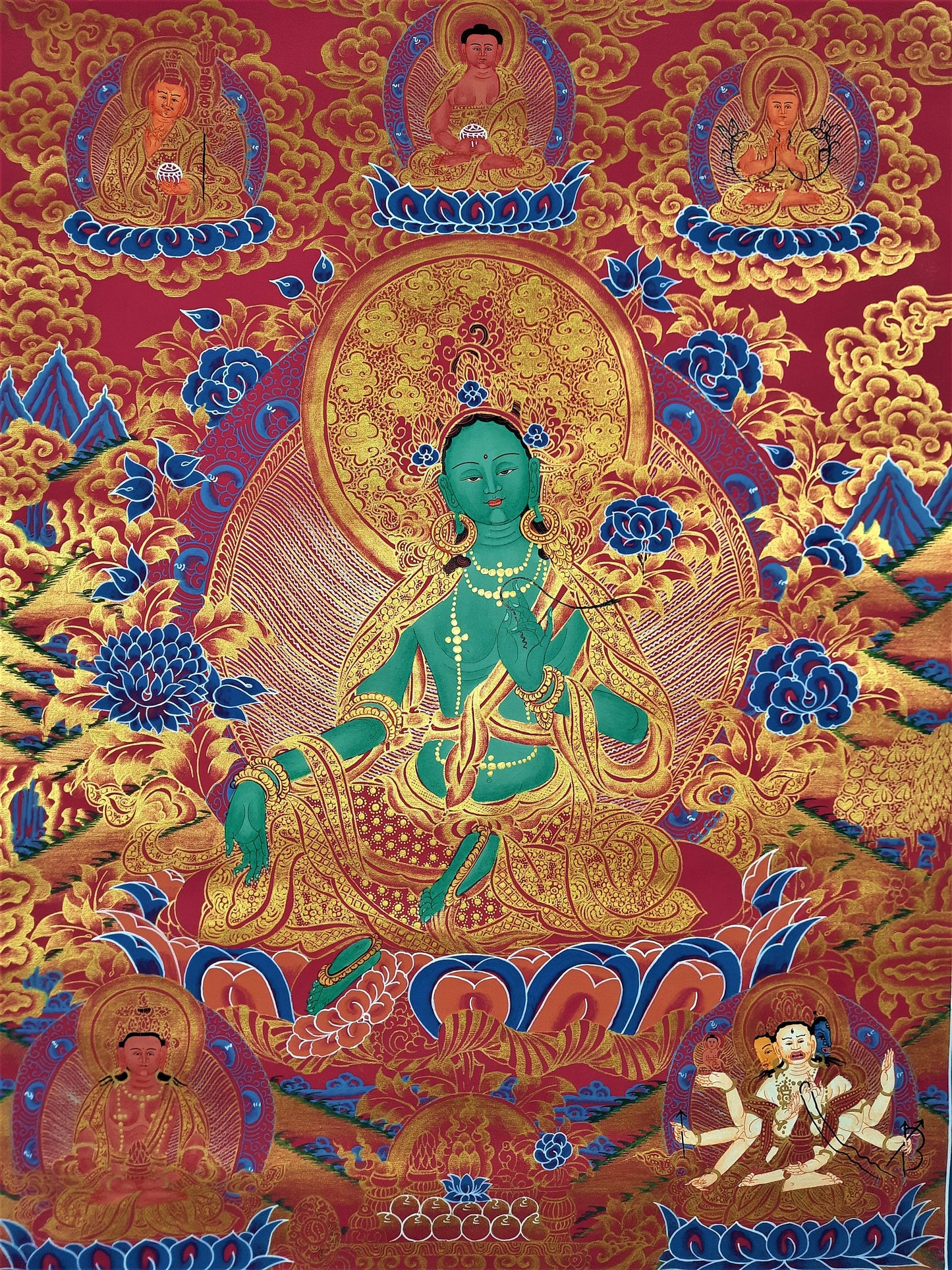 Hand painted Original Green Tara Masterpiece Painting Tibetan Wall hanging Thangka  / Thangka / Compassion Meditation From Nepal