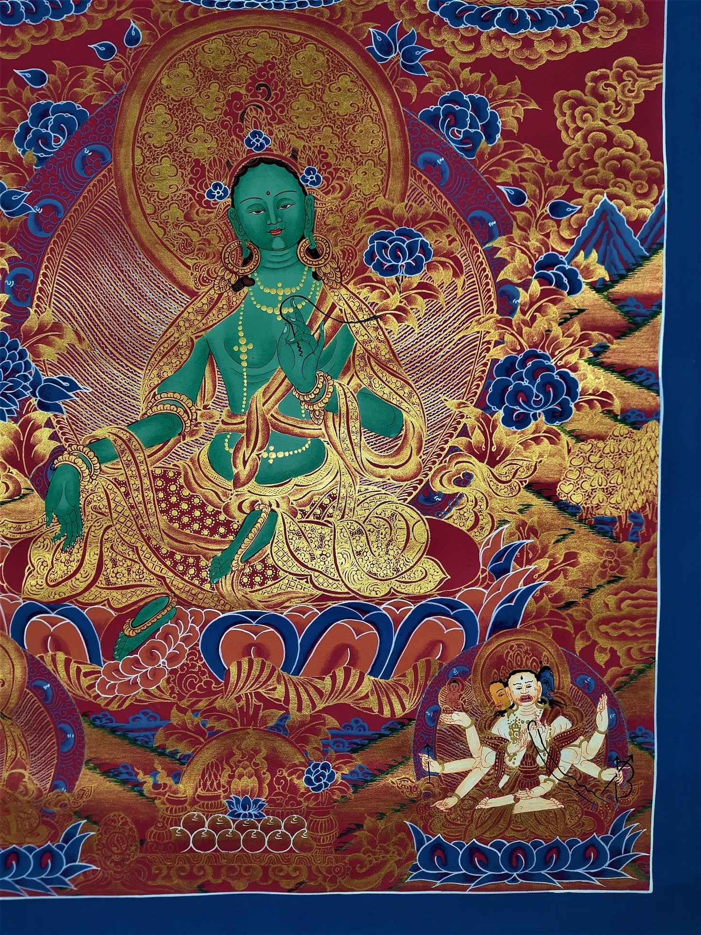 Hand painted Original Green Tara Masterpiece Painting Tibetan Wall hanging Thangka  / Thangka / Compassion Meditation From Nepal