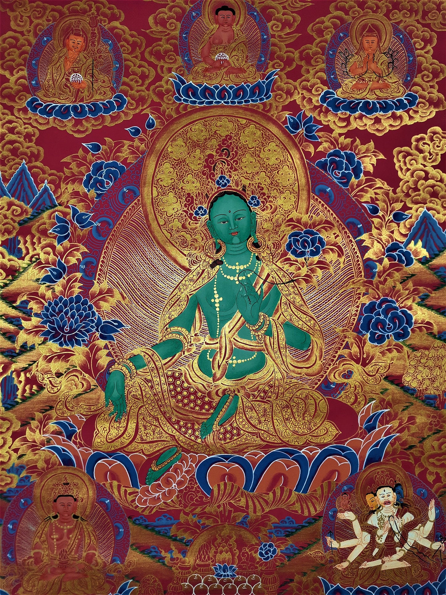 Hand painted Original Green Tara Masterpiece Painting Tibetan Wall hanging Thangka  / Thangka / Compassion Meditation From Nepal