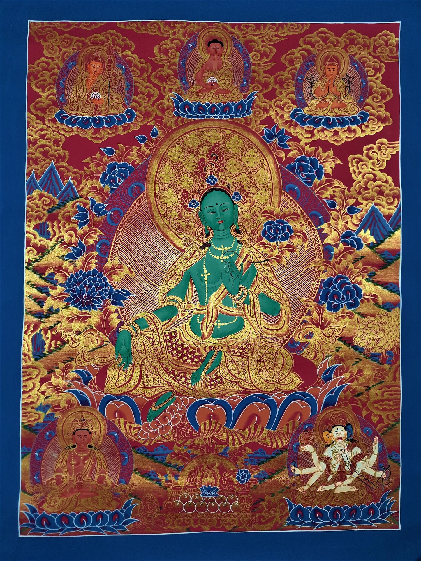 Hand painted Original Green Tara Masterpiece Painting Tibetan Wall hanging Thangka  / Thangka / Compassion Meditation From Nepal