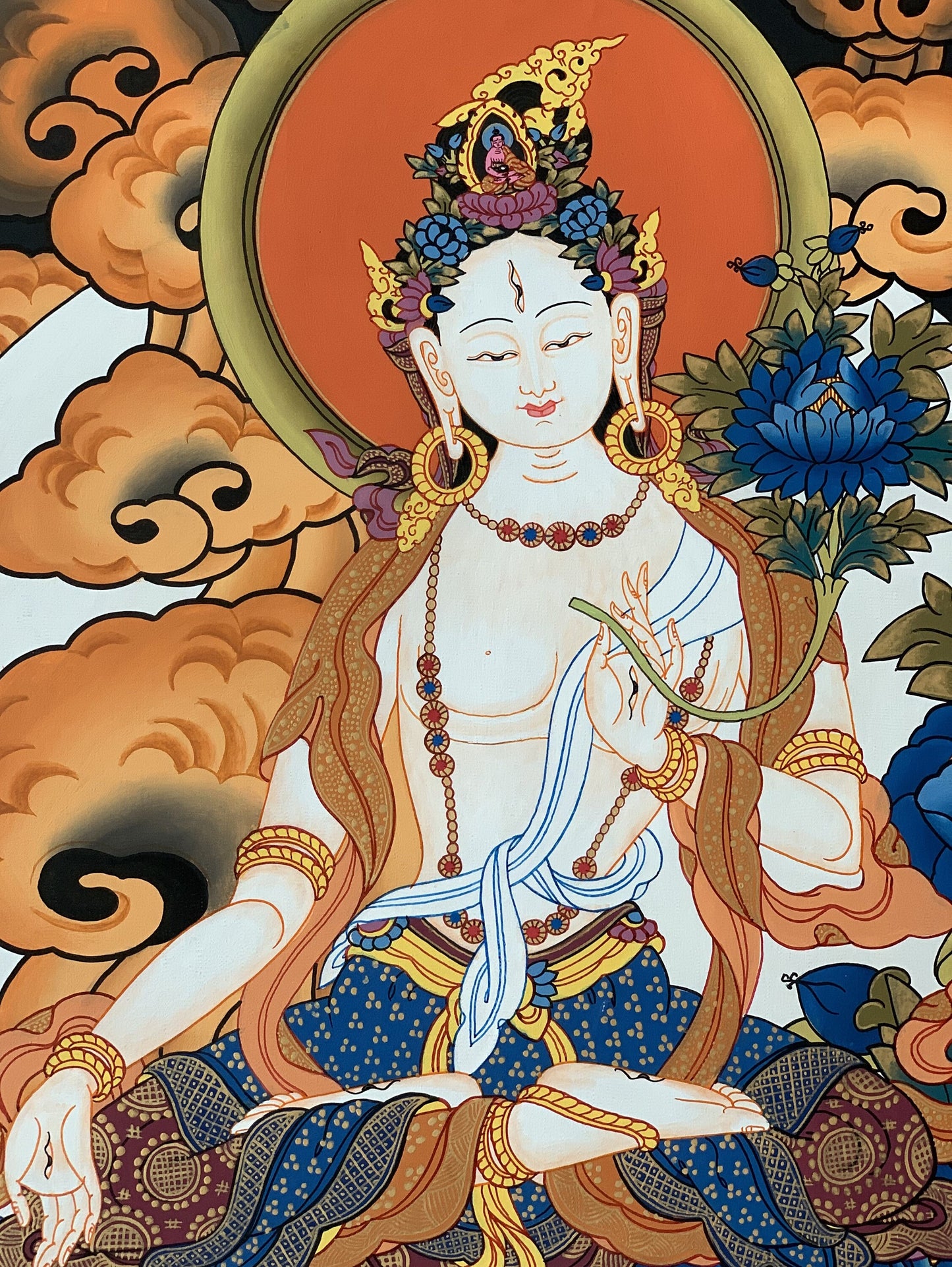 Hand painted Original White Tara / Mother Tara Goddess Masterpiece Tibetan Thanka / Thangka / Painting Compassion Meditation Art From Nepal